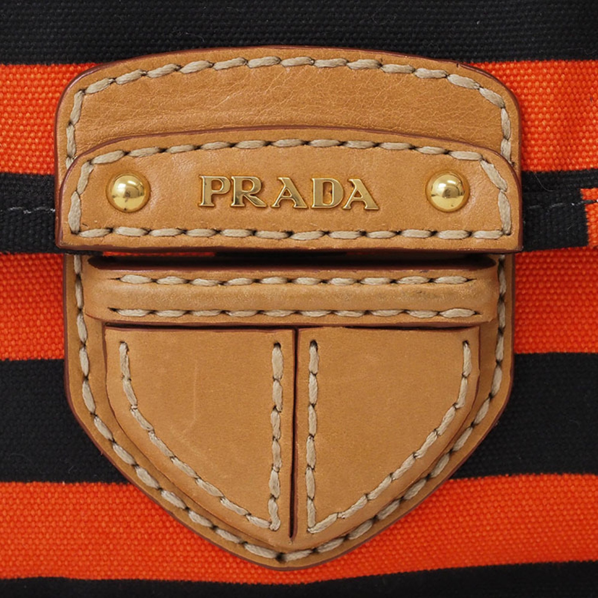 Prada Canvas Shoulder Bag Orange Black BT0785 Women's Crossbody PRADA