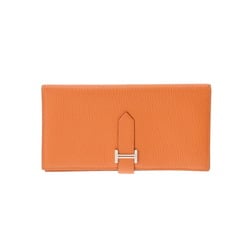 HERMES Bearn Souffle Orange K Stamp (around 2007) Women's Chevre Long Wallet