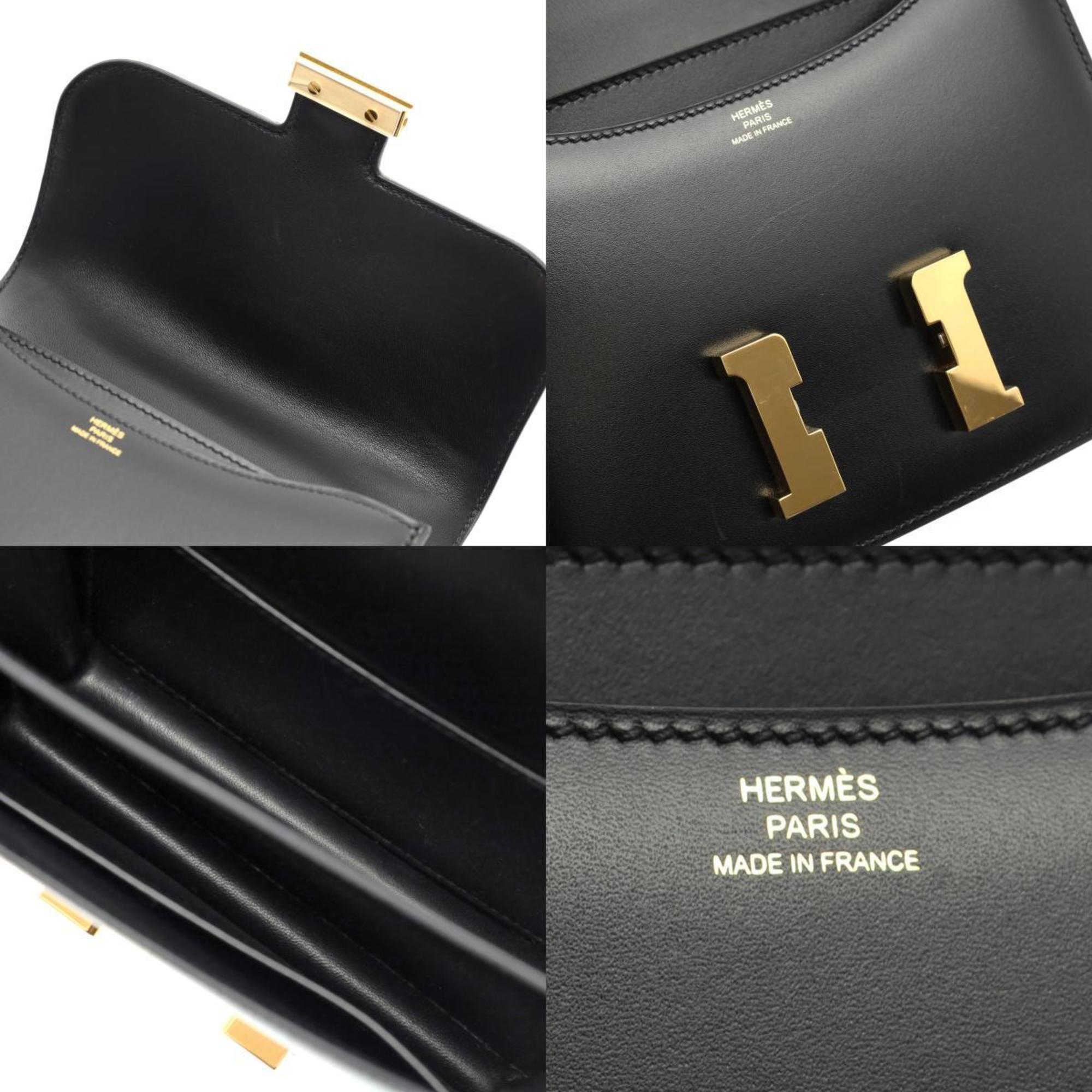 HERMES Constance 3 18 Black A Stamp (around 2017) Women's Box Calf Shoulder Bag