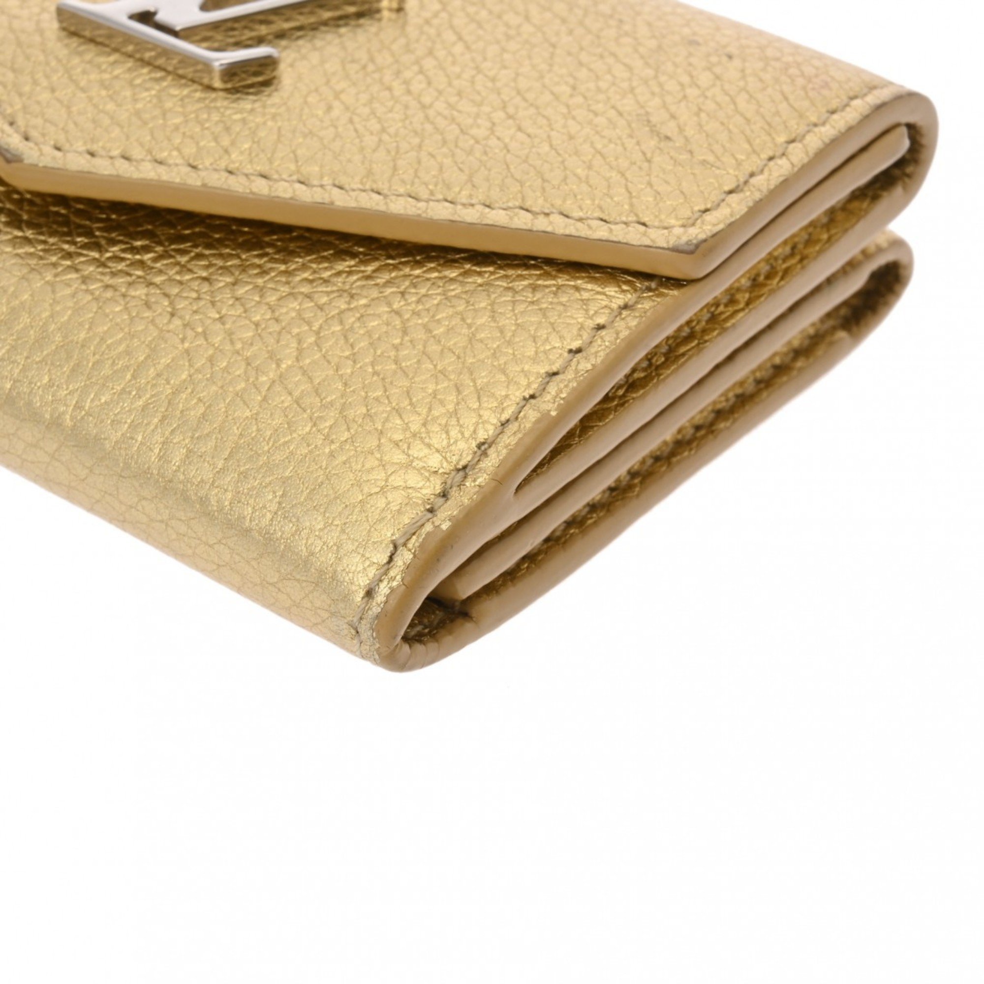 LOUIS VUITTON Louis Vuitton Portefeuille Lock Gold M69059 Unisex Leather Tri-fold Wallet