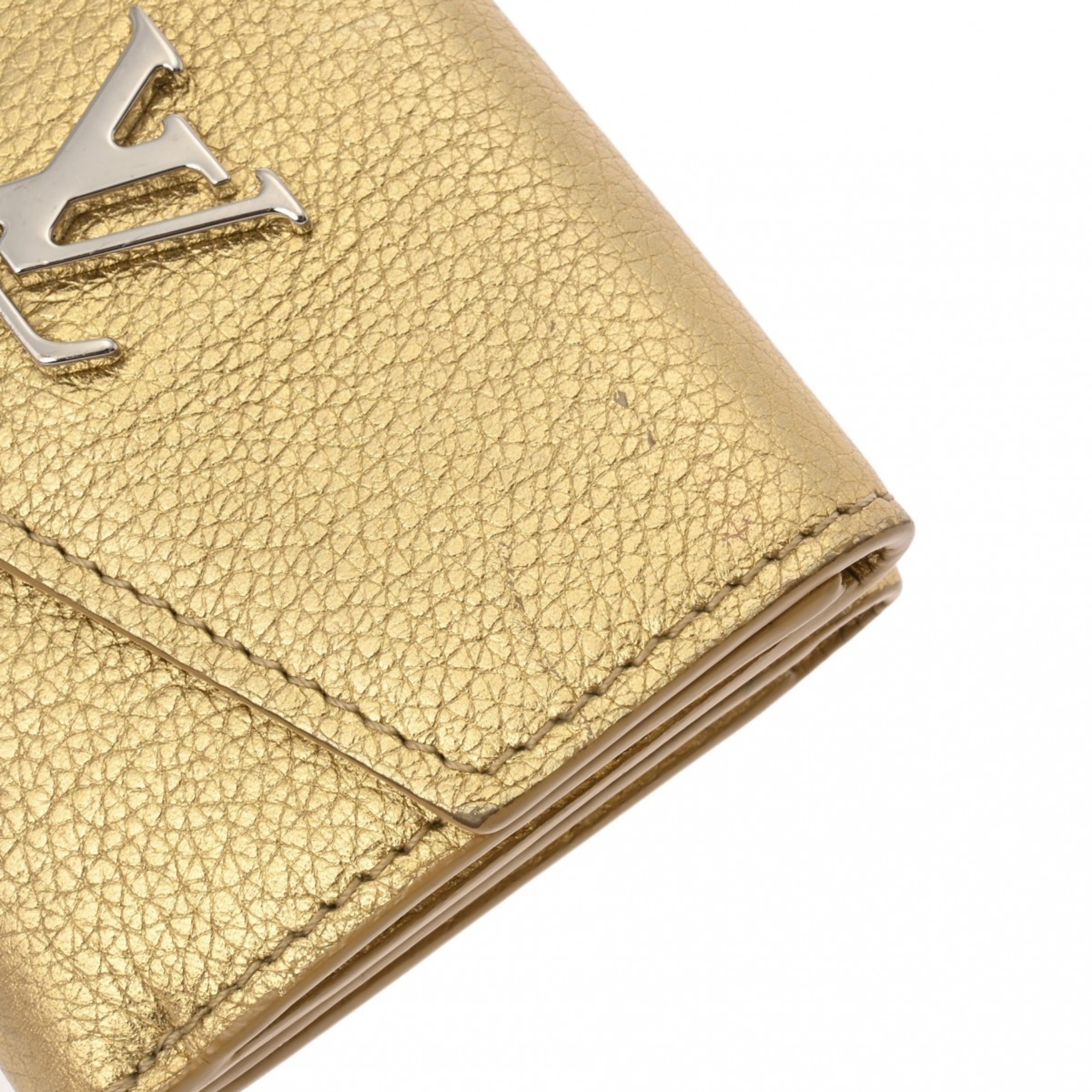 LOUIS VUITTON Louis Vuitton Portefeuille Lock Gold M69059 Unisex Leather Tri-fold Wallet