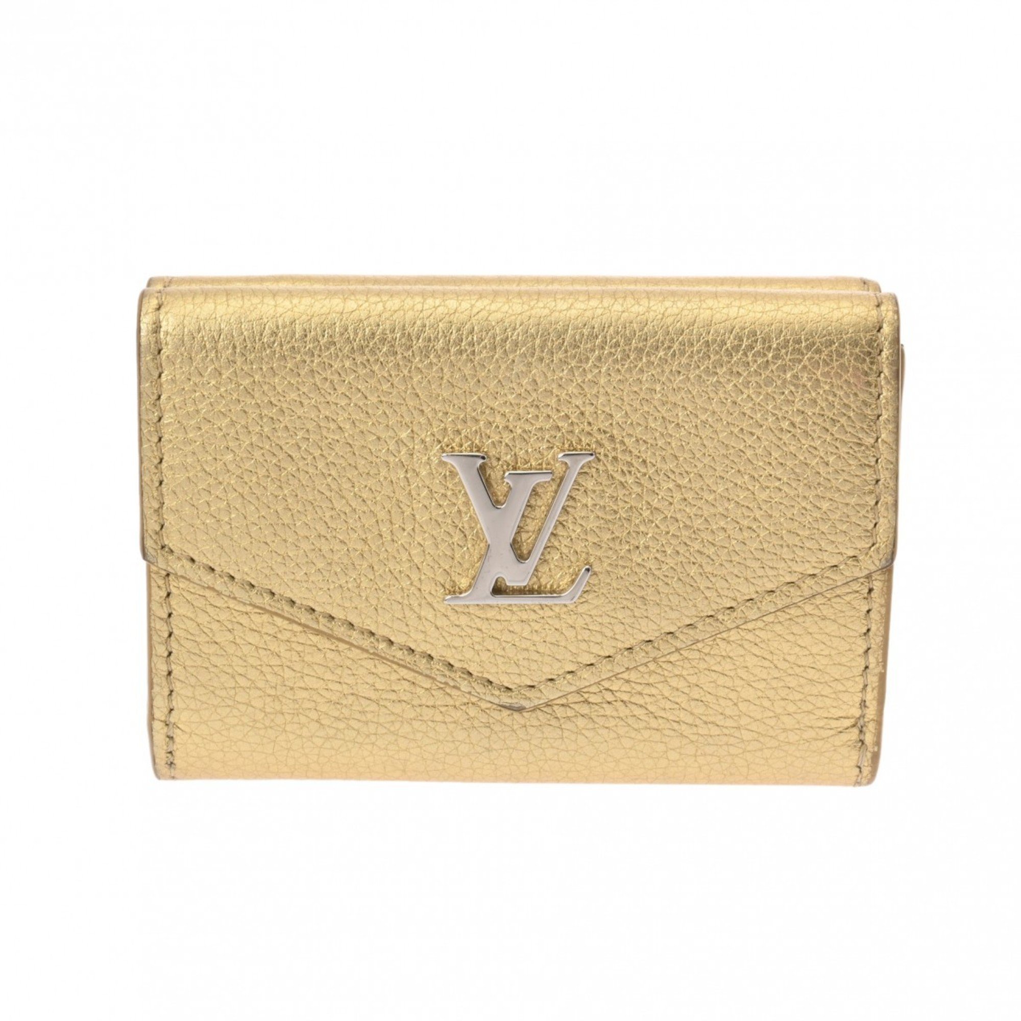 LOUIS VUITTON Louis Vuitton Portefeuille Lock Gold M69059 Unisex Leather Tri-fold Wallet