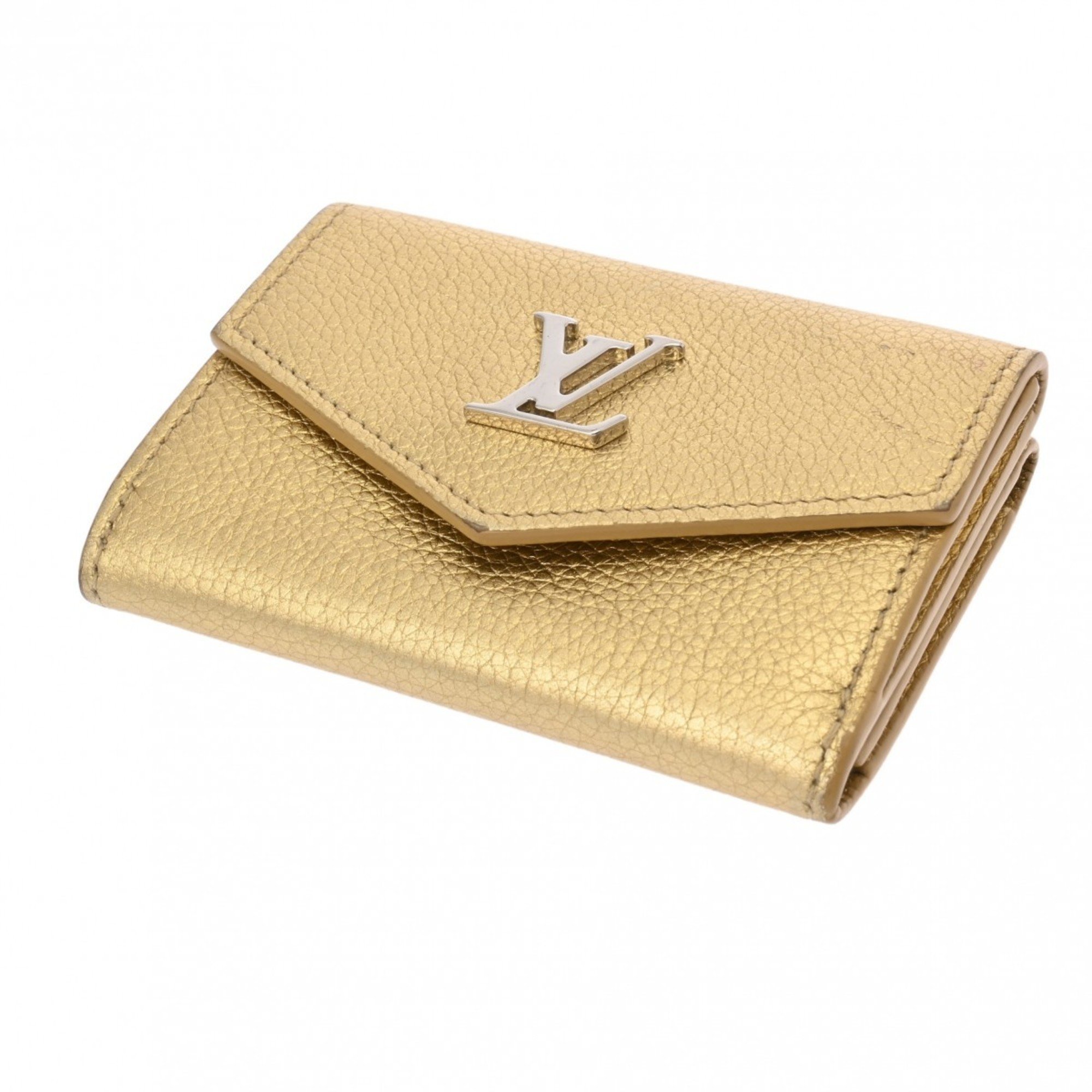 LOUIS VUITTON Louis Vuitton Portefeuille Lock Gold M69059 Unisex Leather Tri-fold Wallet