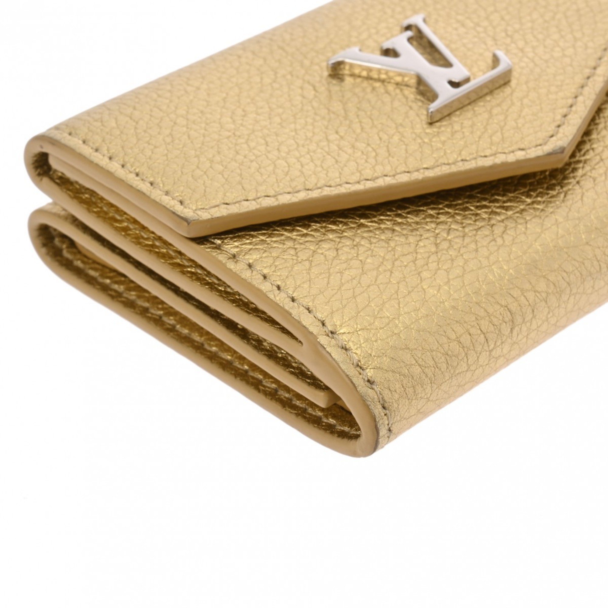 LOUIS VUITTON Louis Vuitton Portefeuille Lock Gold M69059 Unisex Leather Tri-fold Wallet