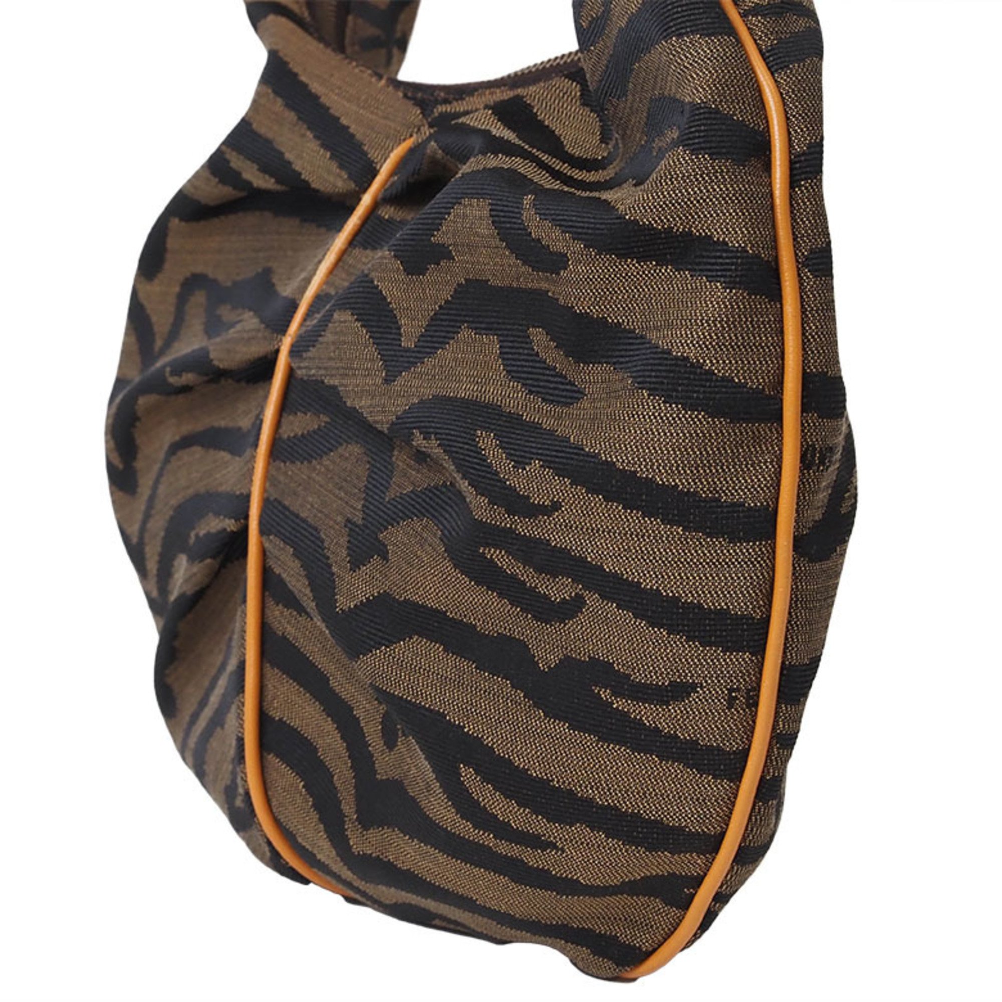 FENDI Zebra Print Canvas Hobo Bag Brown 8BR390 Women's Shoulder