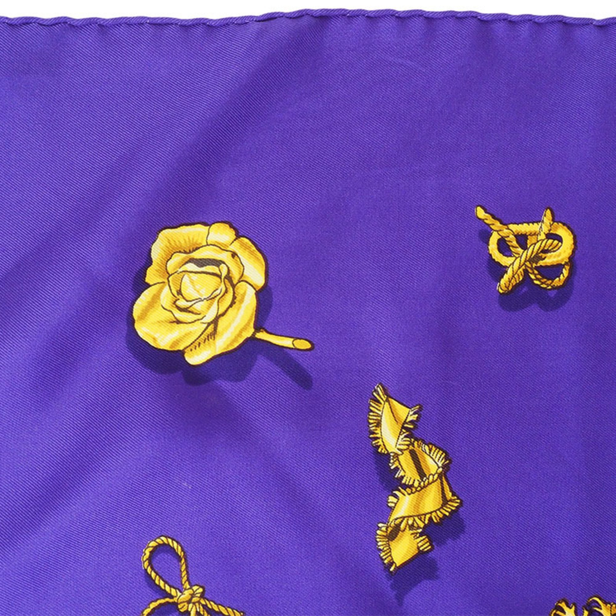 Hermes Carre 90 Clips Scarf Muffler Purple Women's Silk HERMES