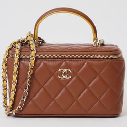 Chanel Vanity Chain Shoulder Bag Brown Women's Leather Bicolor Matelasse CHANEL