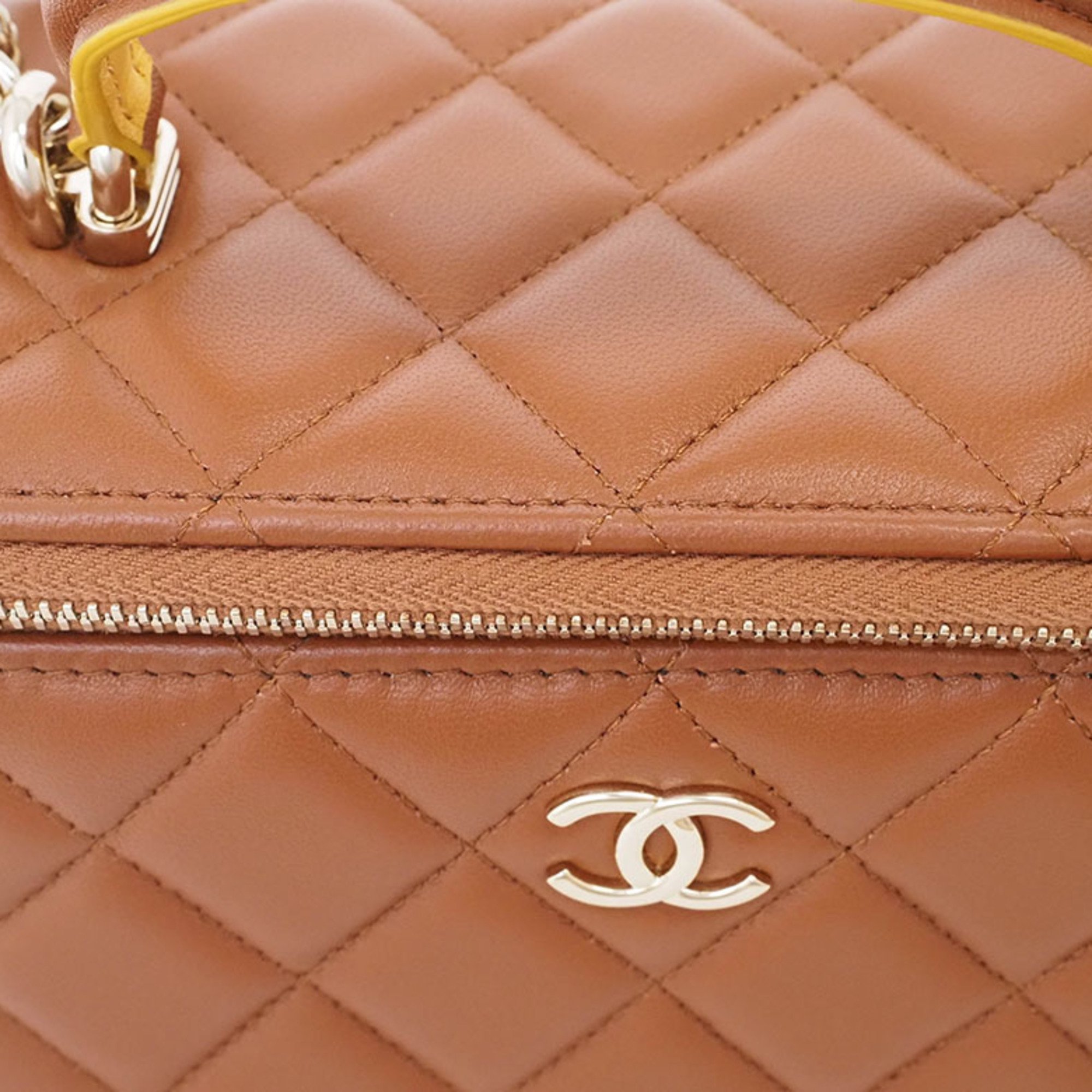 Chanel Vanity Chain Shoulder Bag Brown Women's Leather Bicolor Matelasse CHANEL