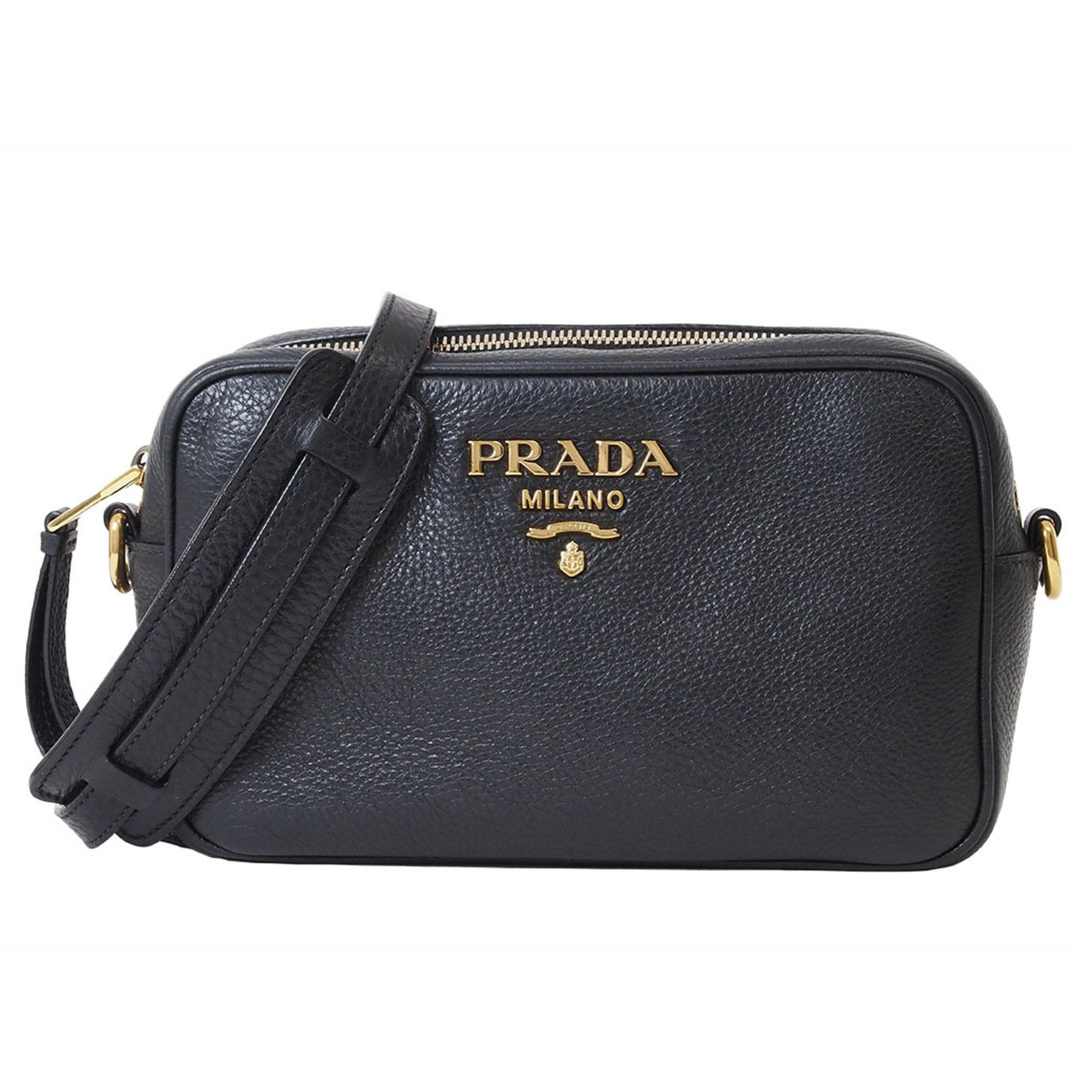 Prada Camera Bag Shoulder Black 1BH103 Women's Vitello Phoenix (Cowhide) Crossbody PRADA