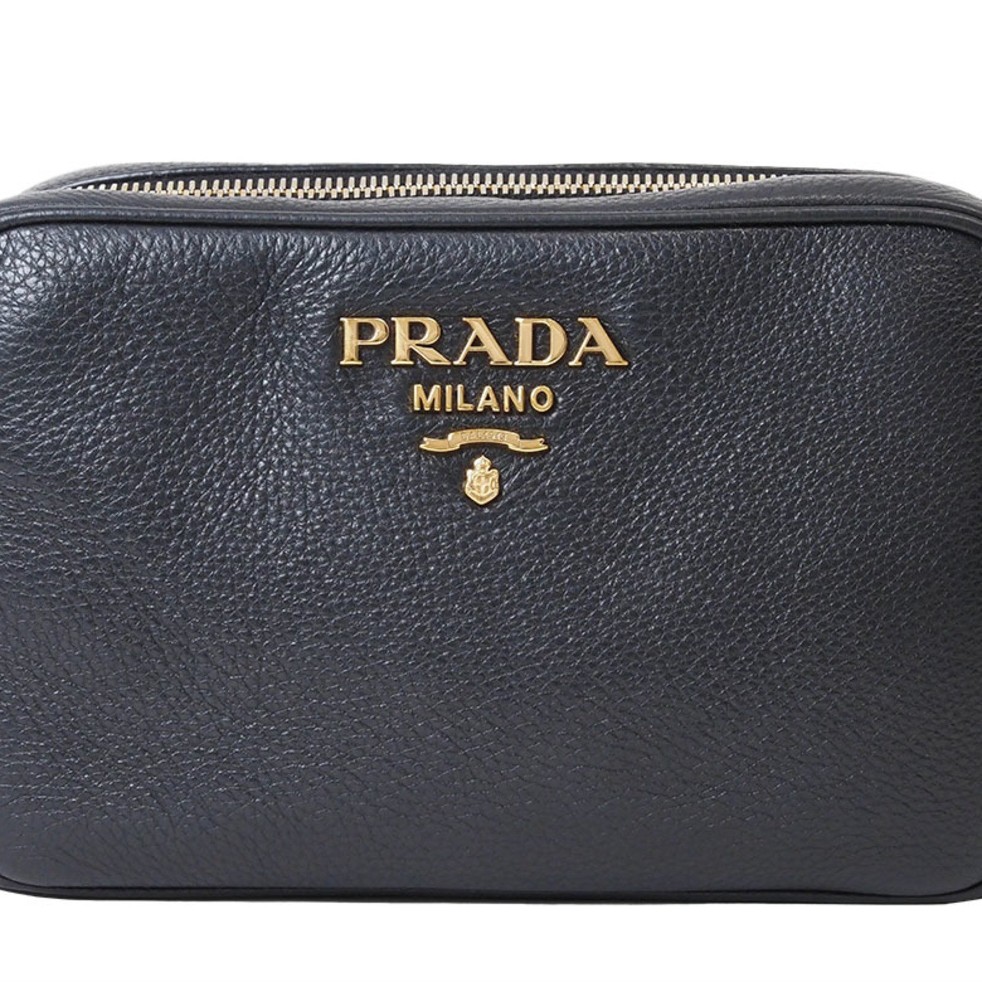 Prada Camera Bag Shoulder Black 1BH103 Women's Vitello Phoenix (Cowhide) Crossbody PRADA