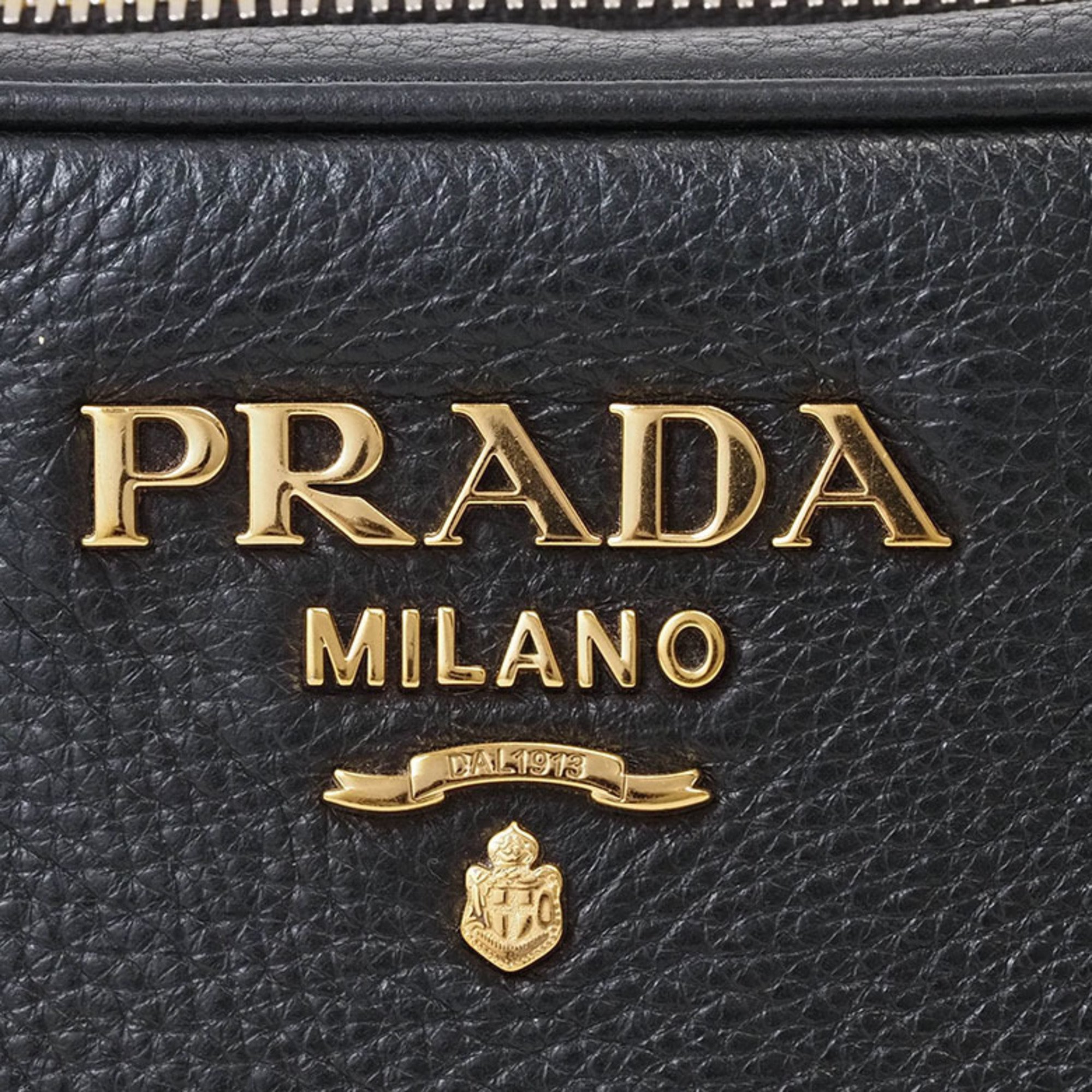 Prada Camera Bag Shoulder Black 1BH103 Women's Vitello Phoenix (Cowhide) Crossbody PRADA