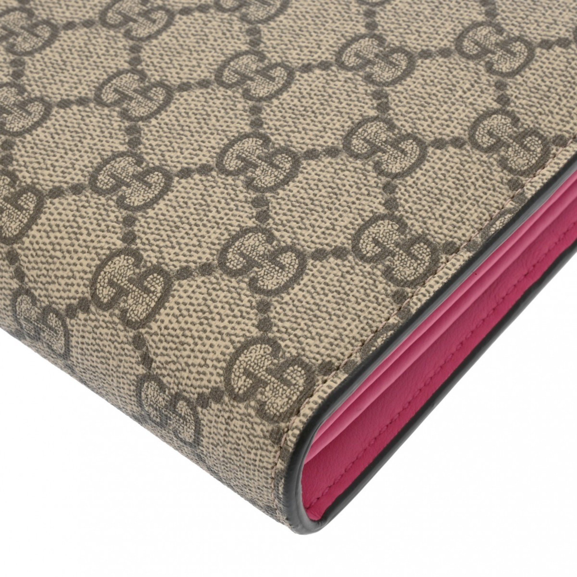 GUCCI GG Supreme Chain Wallet Beige/Pink 401231 Women's Canvas