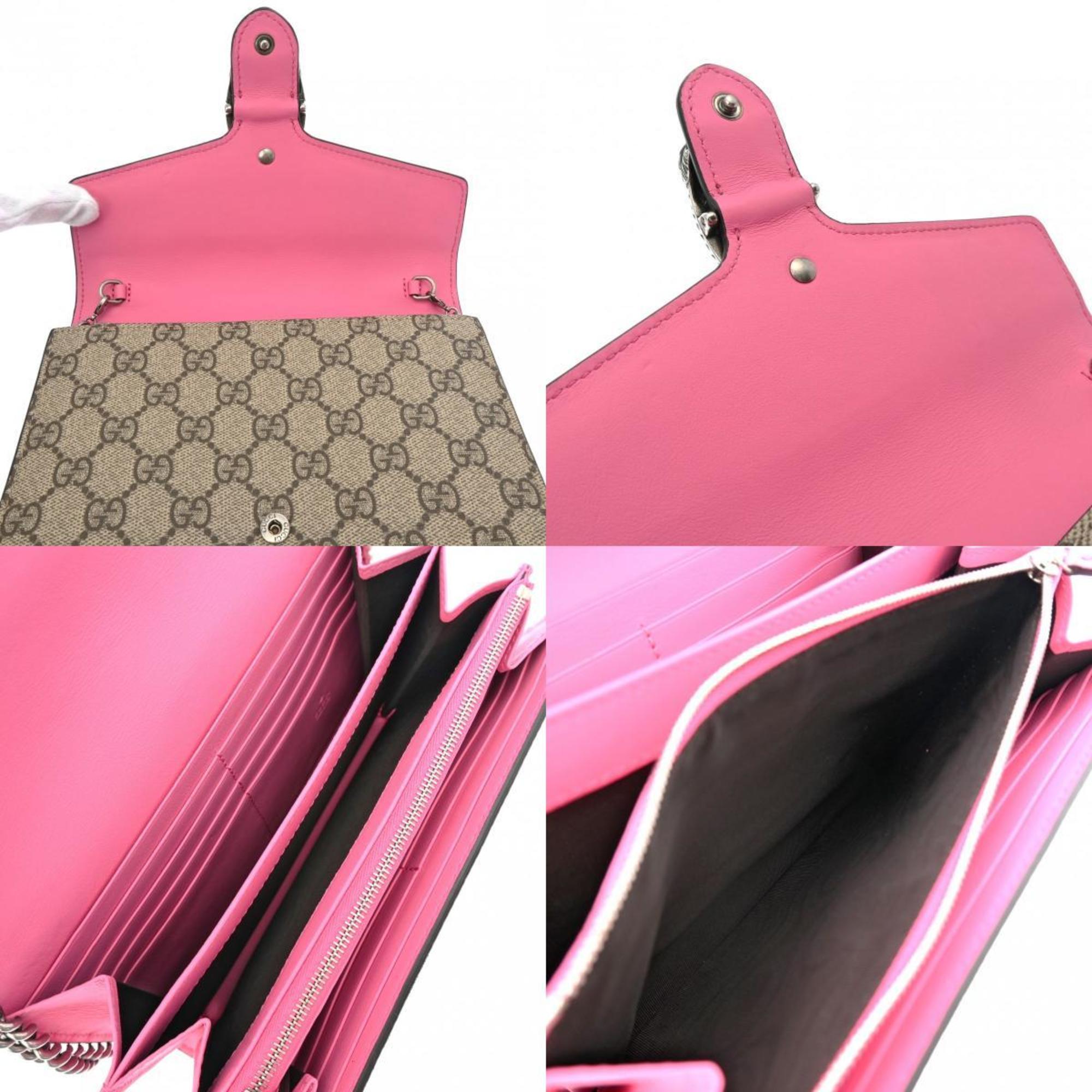 GUCCI GG Supreme Chain Wallet Beige/Pink 401231 Women's Canvas