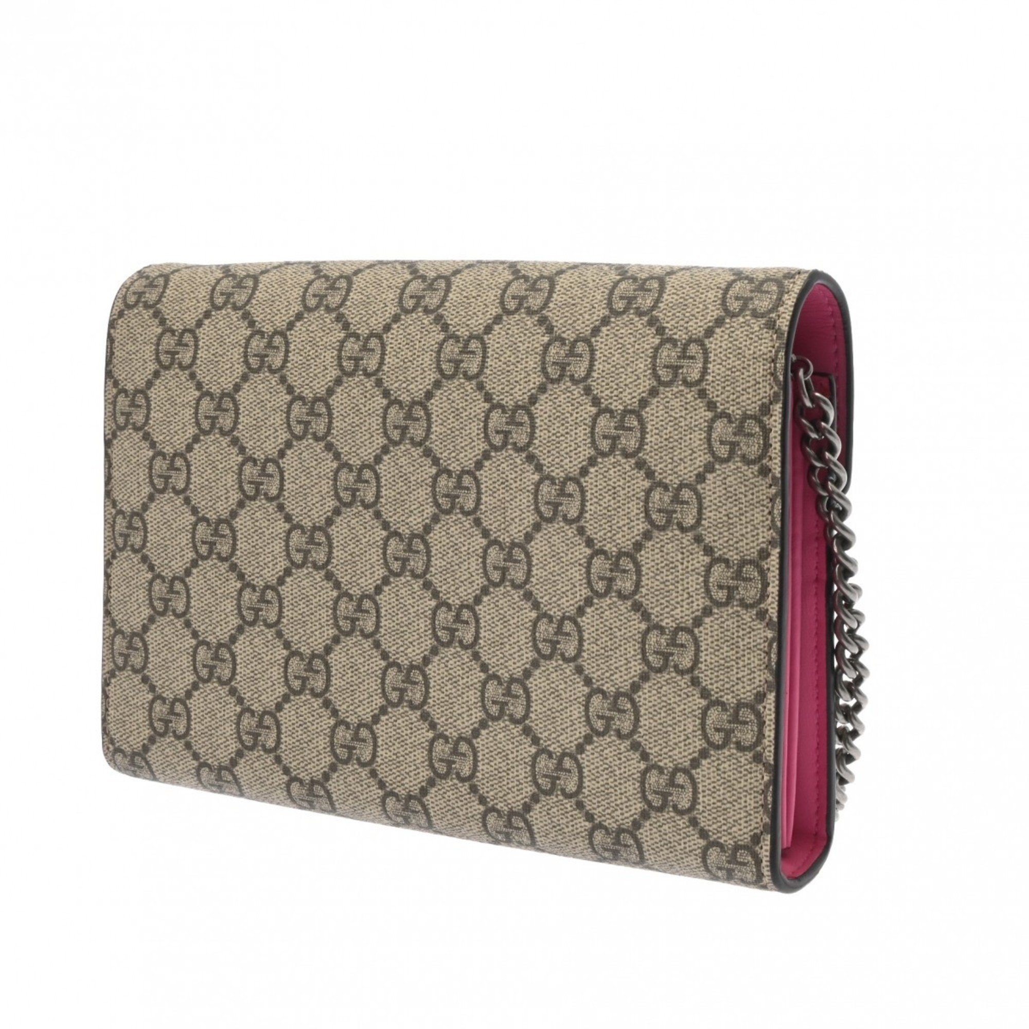 GUCCI GG Supreme Chain Wallet Beige/Pink 401231 Women's Canvas