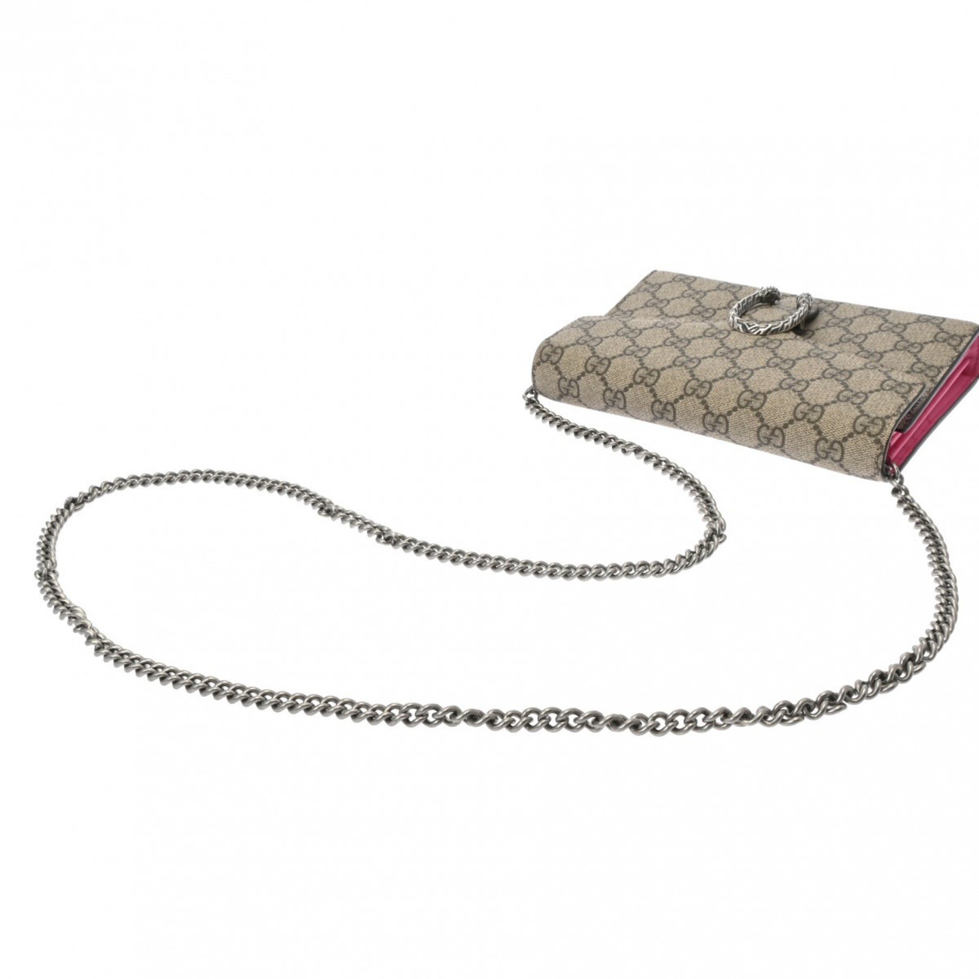 GUCCI GG Supreme Chain Wallet Beige/Pink 401231 Women's Canvas