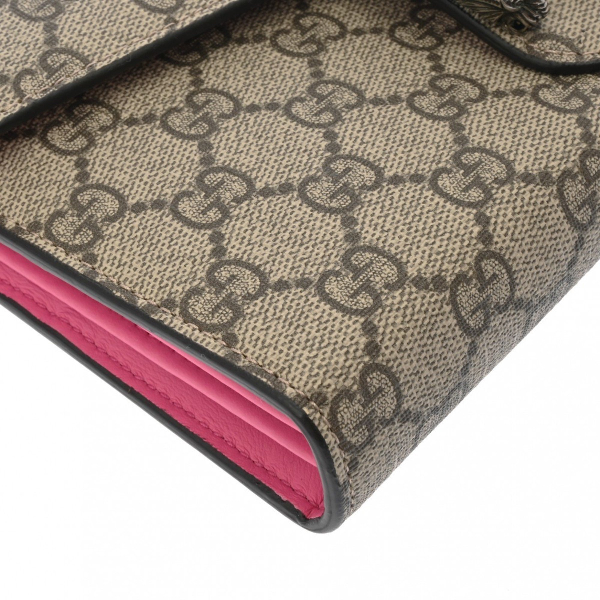 GUCCI GG Supreme Chain Wallet Beige/Pink 401231 Women's Canvas