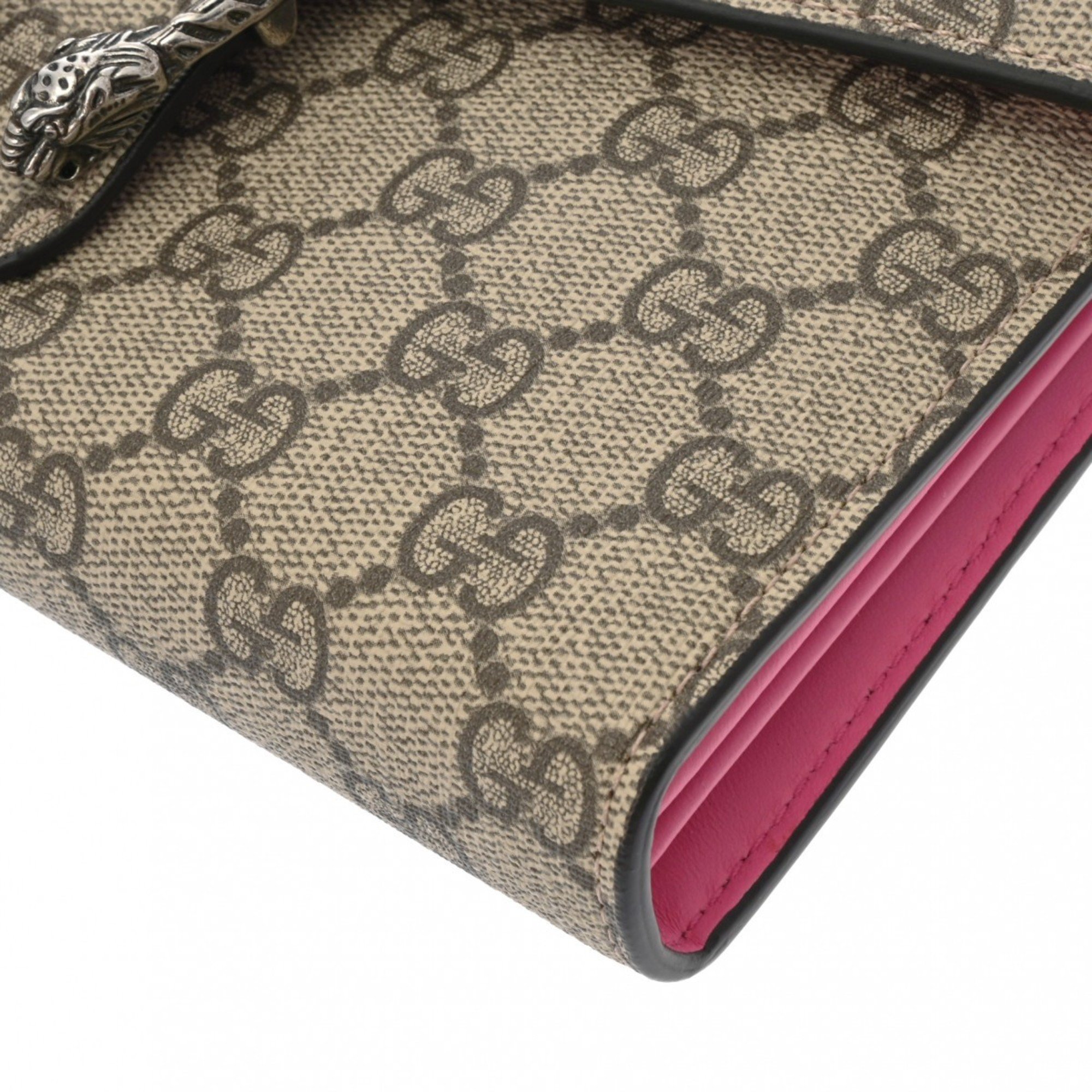 GUCCI GG Supreme Chain Wallet Beige/Pink 401231 Women's Canvas