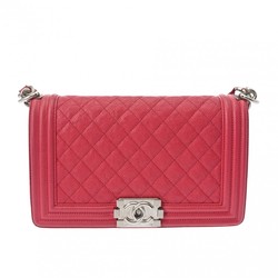 CHANEL Boy Chanel Chain Shoulder 25cm Pink Women's Caviar Skin Bag