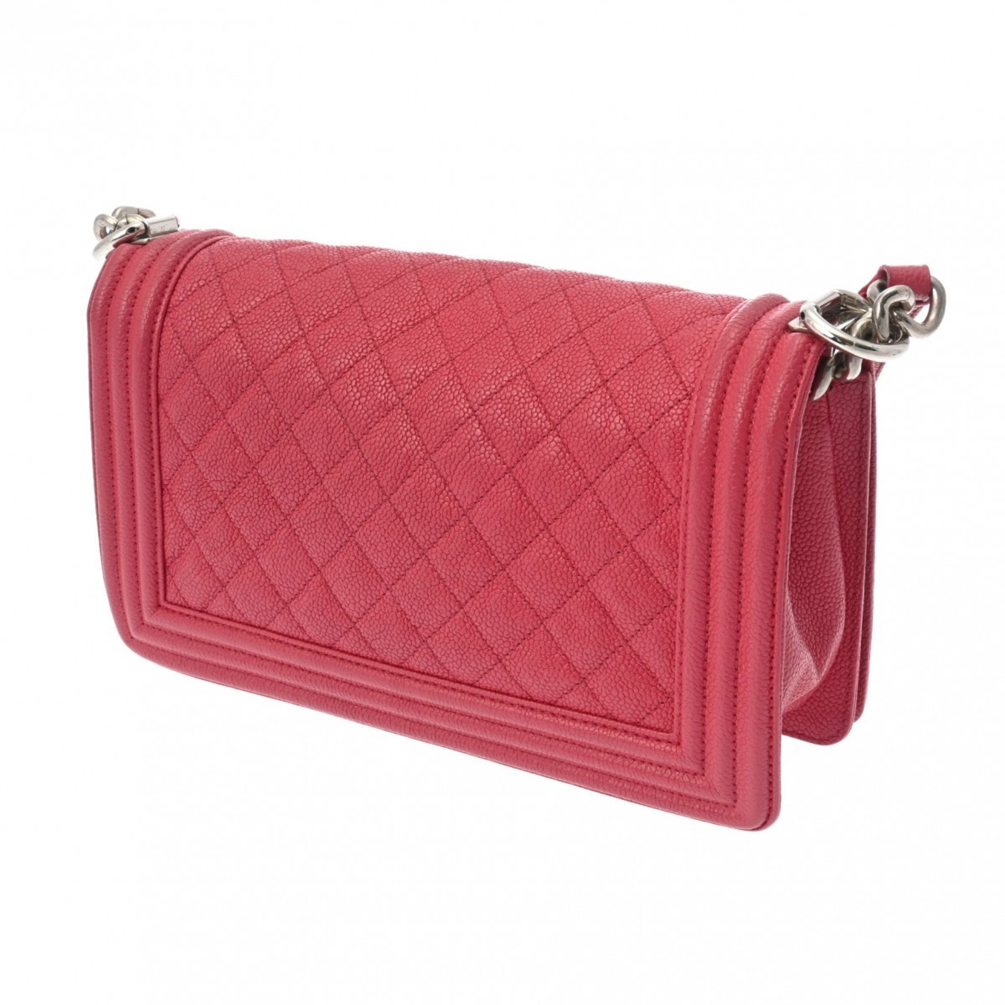 CHANEL Boy Chanel Chain Shoulder 25cm Pink Women's Caviar Skin Bag