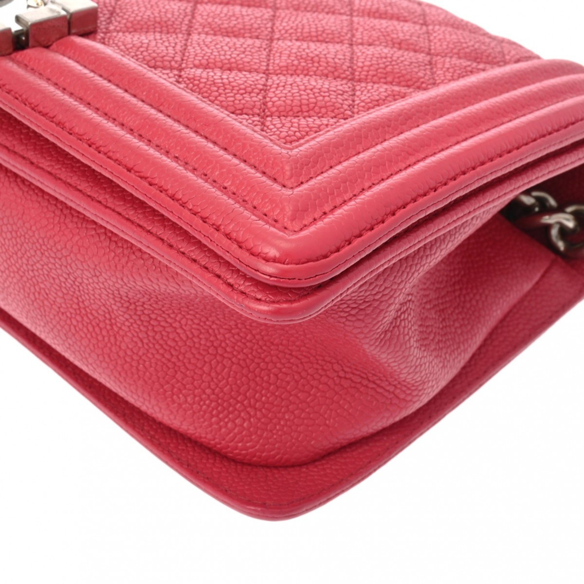 CHANEL Boy Chanel Chain Shoulder 25cm Pink Women's Caviar Skin Bag