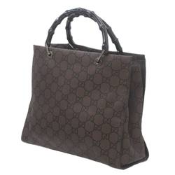 GUCCI Bamboo Tote Bag Dark Brown 002 1010 002122 Canvas Leather