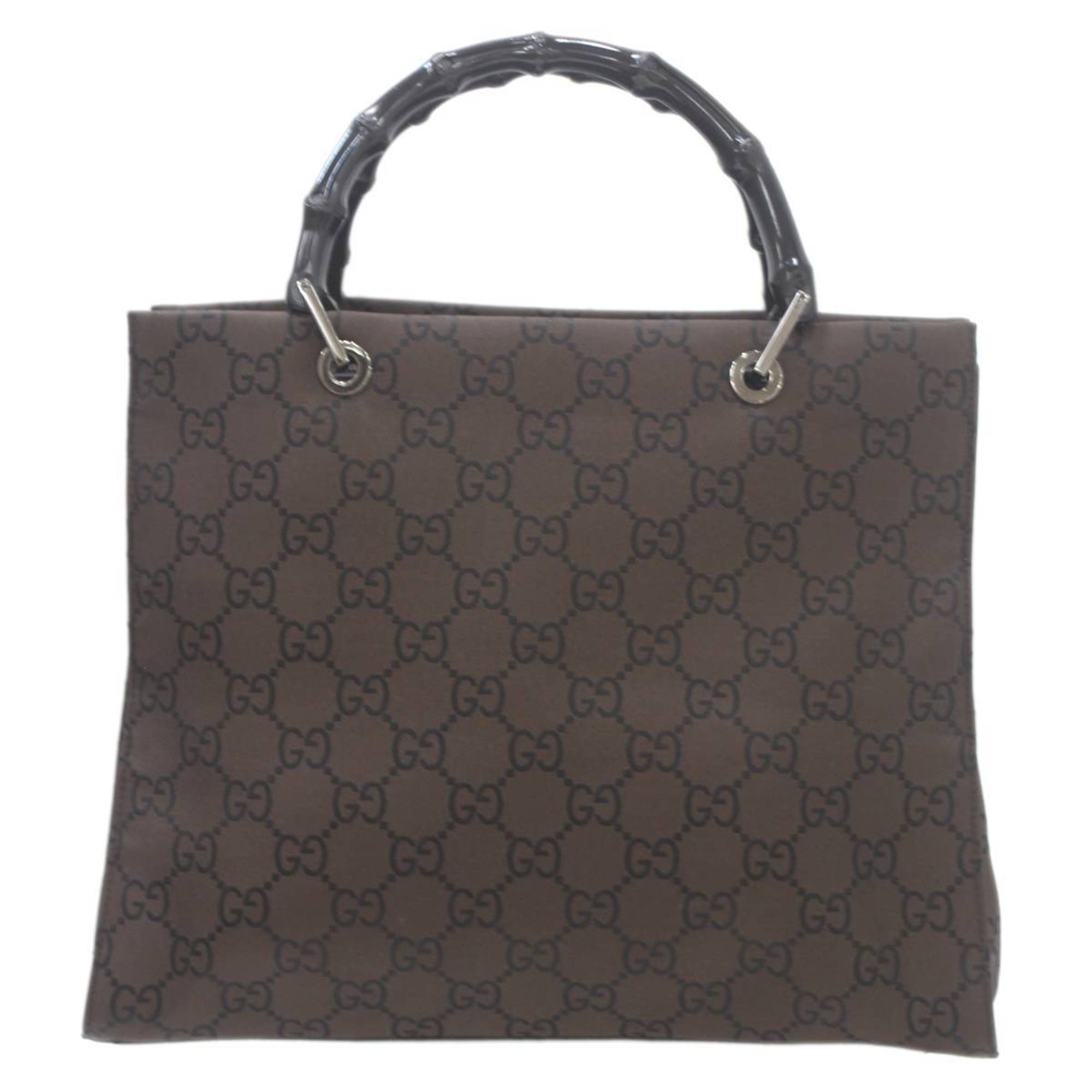 GUCCI Bamboo Tote Bag Dark Brown 002 1010 002122 Canvas Leather