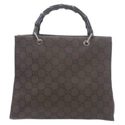 GUCCI Bamboo Tote Bag Dark Brown 002 1010 002122 Canvas Leather