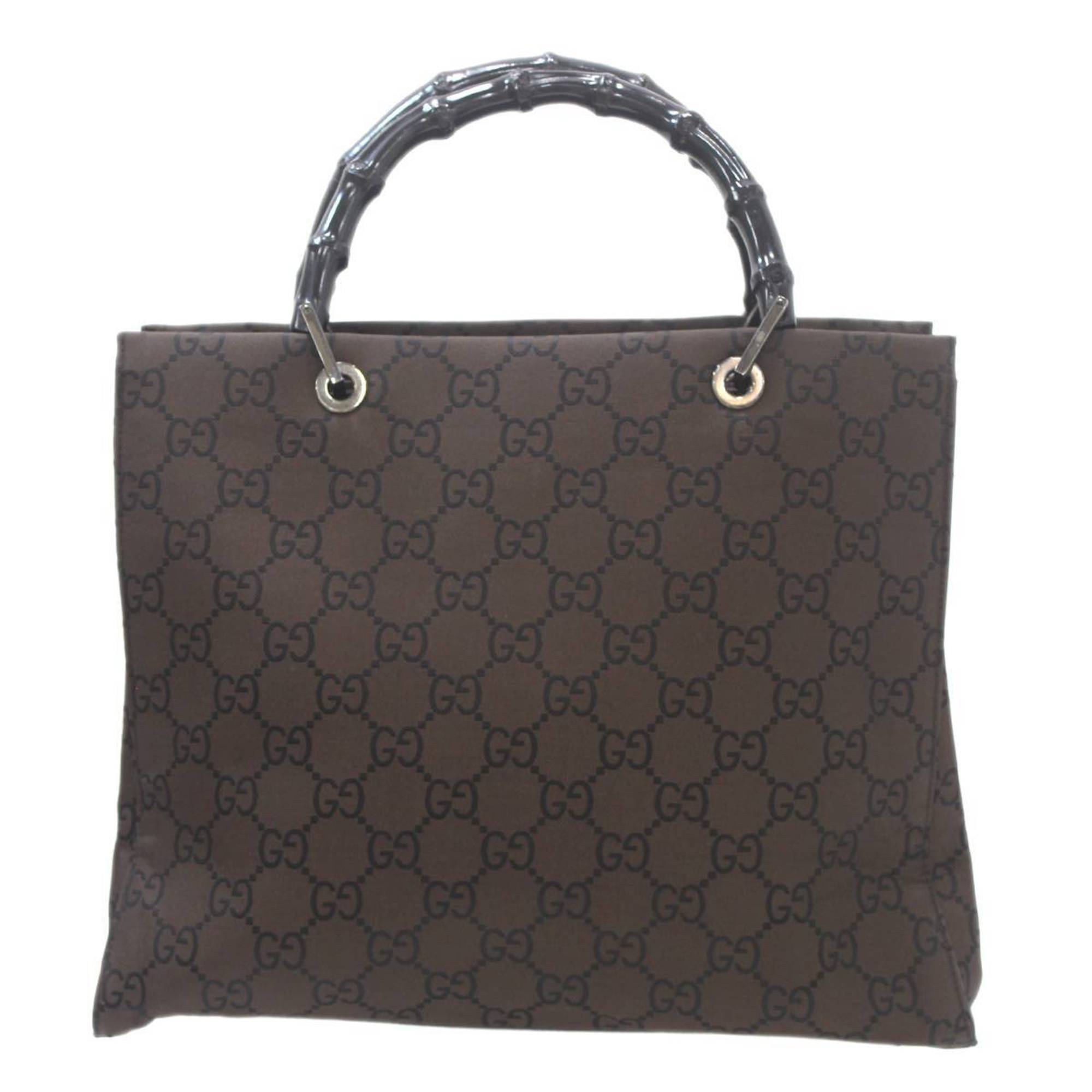 GUCCI Bamboo Tote Bag Dark Brown 002 1010 002122 Canvas Leather