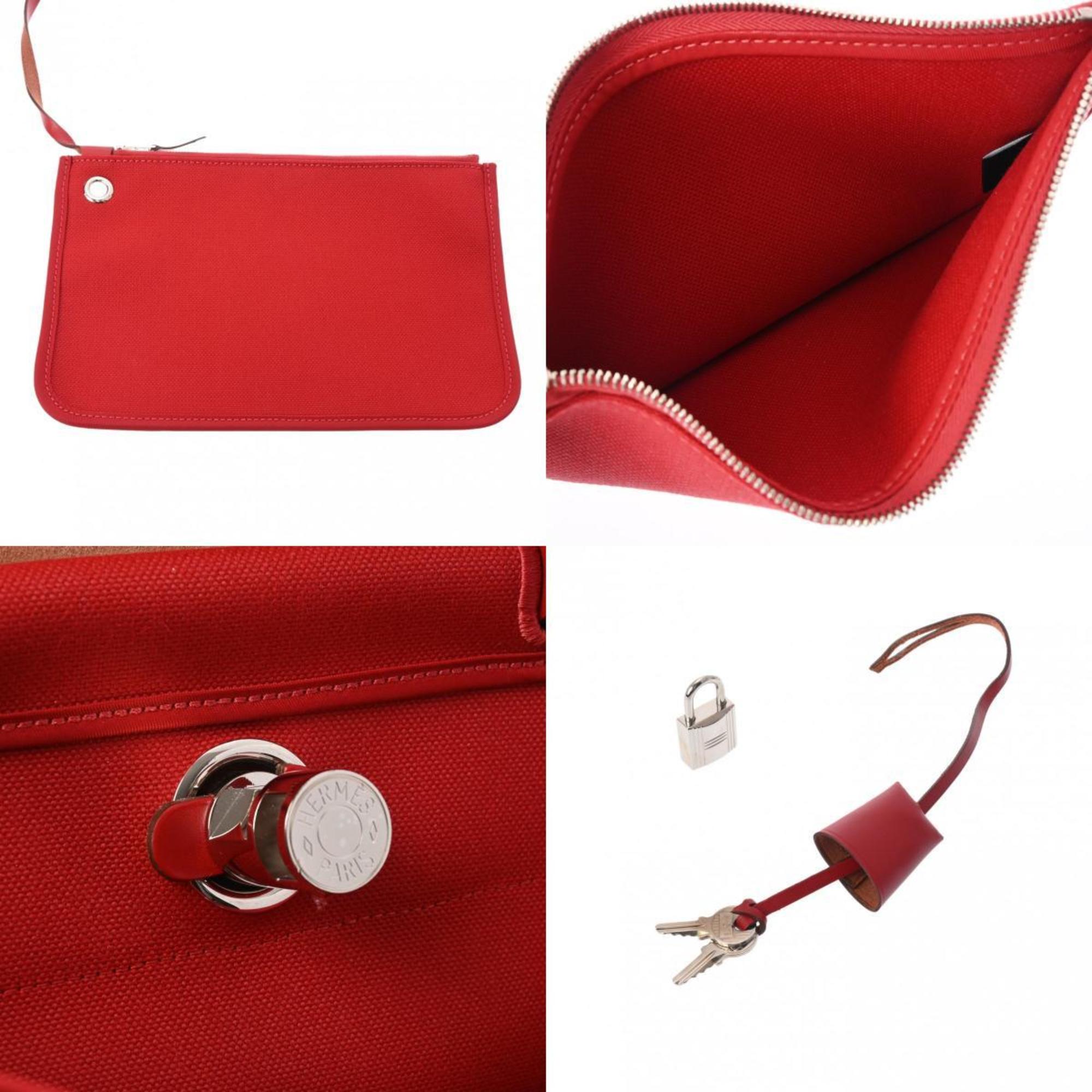 HERMES Hermes Airbag Zip MM Rouge Piment D Stamp (around 2000) Unisex Toile H Vache Hunter Bag