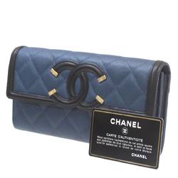 CHANEL Chanel CC Filigree Long Wallet Blue 28357664 GC Card