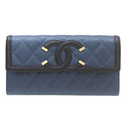 CHANEL Chanel CC Filigree Long Wallet Blue 28357664 GC Card