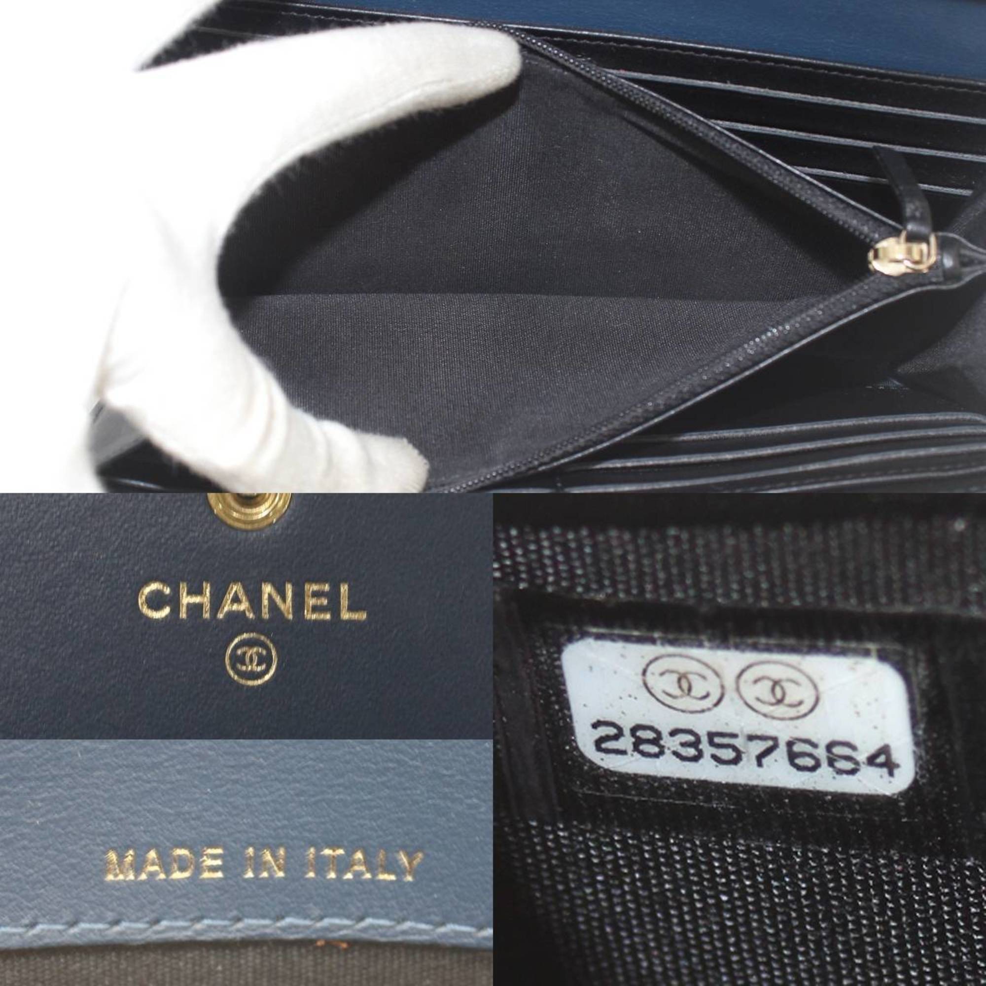 CHANEL Chanel CC Filigree Long Wallet Blue 28357664 GC Card