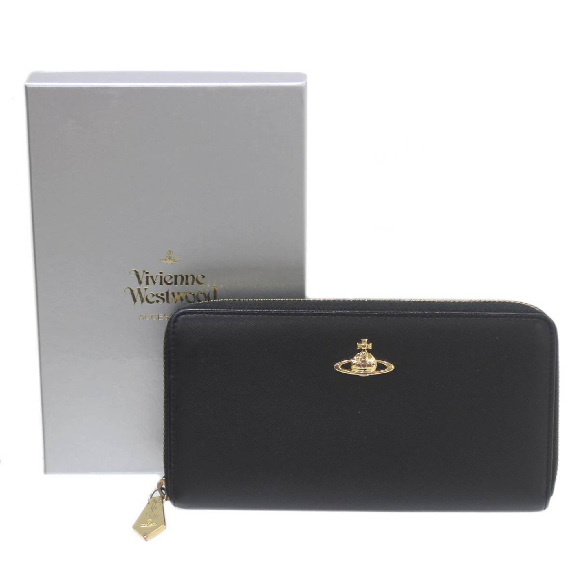 Vivienne Westwood Round Long Wallet Black x Gold Exclusive Box