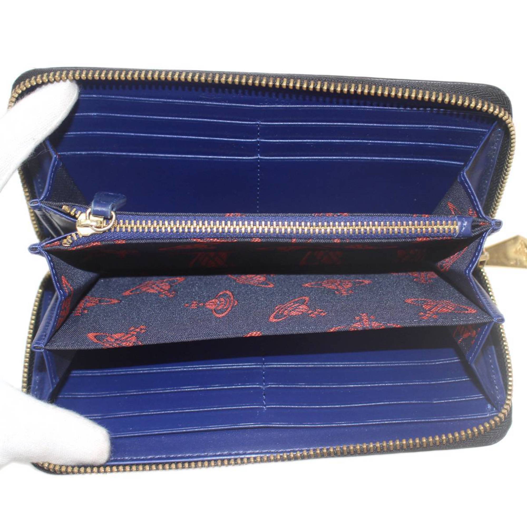 Vivienne Westwood Round Long Wallet Black x Gold Exclusive Box