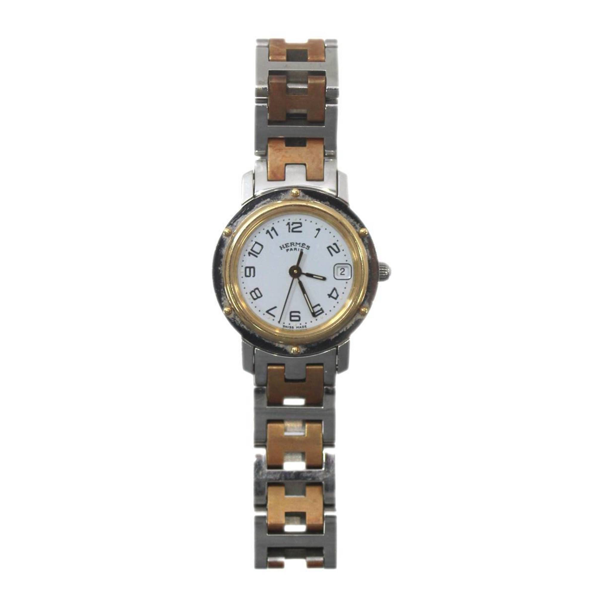 HERMES Clipper Ladies Quartz CL4.220 SS x PG Watch