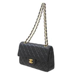 CHANEL Chanel Matelasse Chain Shoulder Bag Double Flap Coco Mark Black x YG Lambskin Leather Women's KS-no