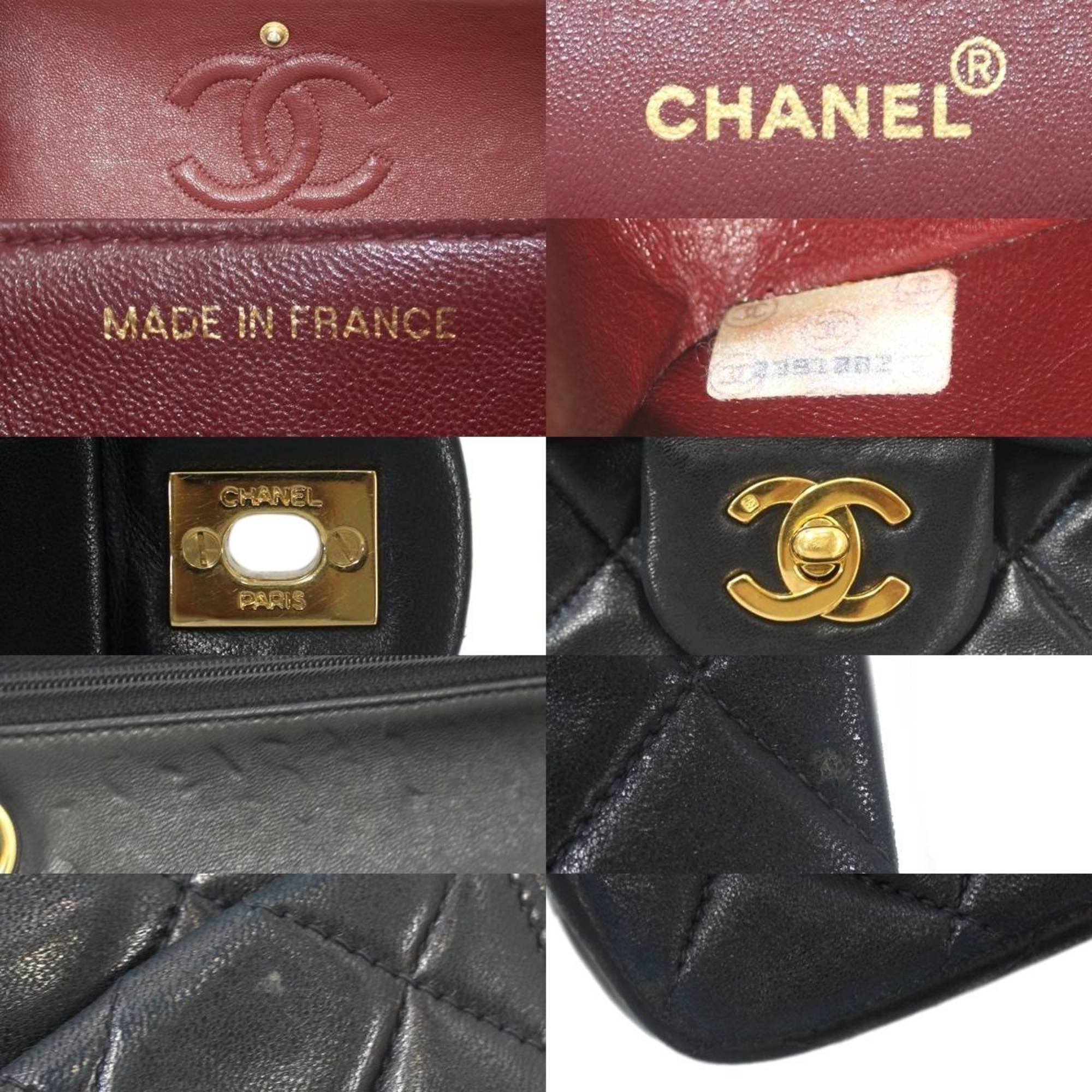 CHANEL Chanel Matelasse Chain Shoulder Bag Double Flap Coco Mark Black x YG Lambskin Leather Women's KS-no