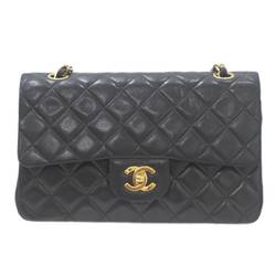 CHANEL Chanel Matelasse Chain Shoulder Bag Double Flap Coco Mark Black x YG Lambskin Leather Women's KS-no