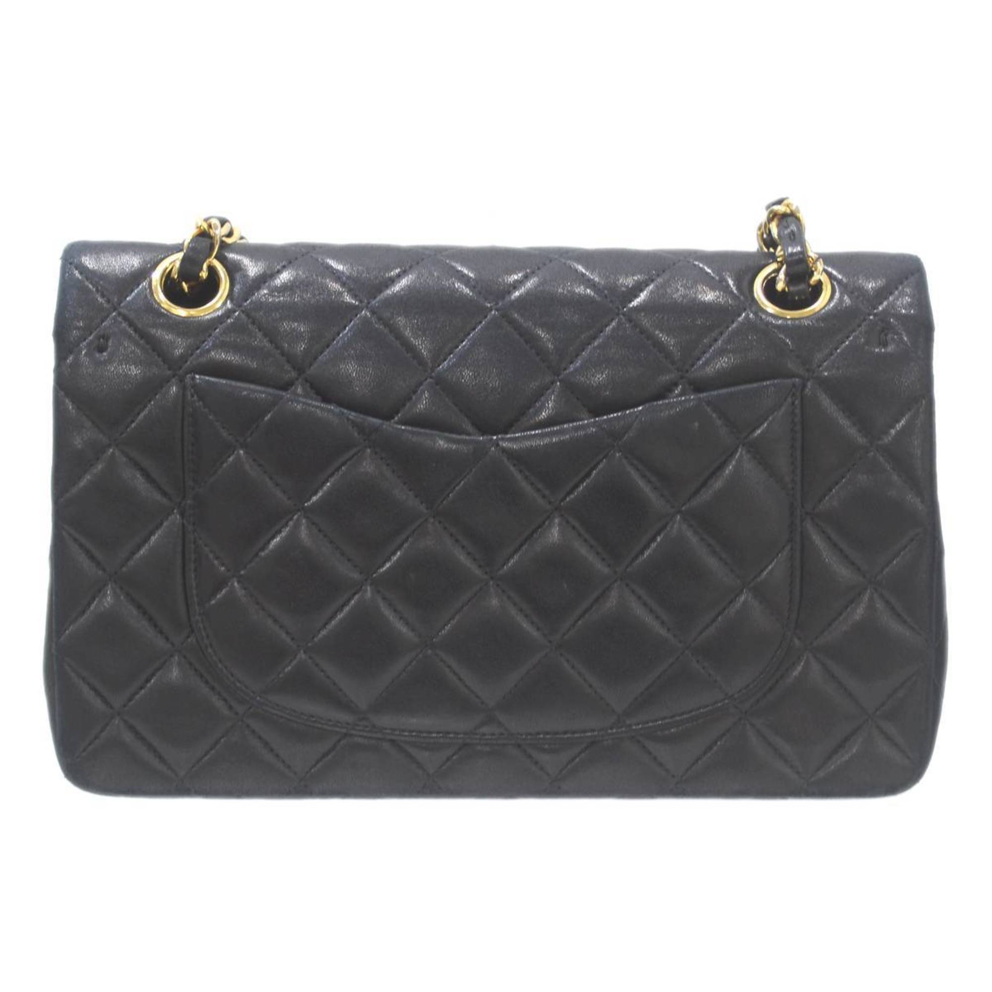 CHANEL Chanel Matelasse Chain Shoulder Bag Double Flap Coco Mark Black x YG Lambskin Leather Women's KS-no