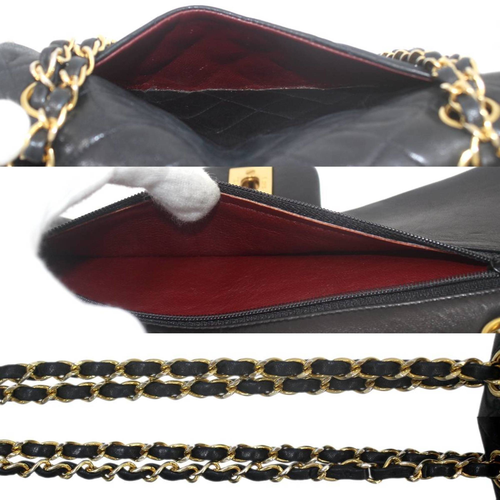 CHANEL Chanel Matelasse Chain Shoulder Bag Double Flap Coco Mark Black x YG Lambskin Leather Women's KS-no