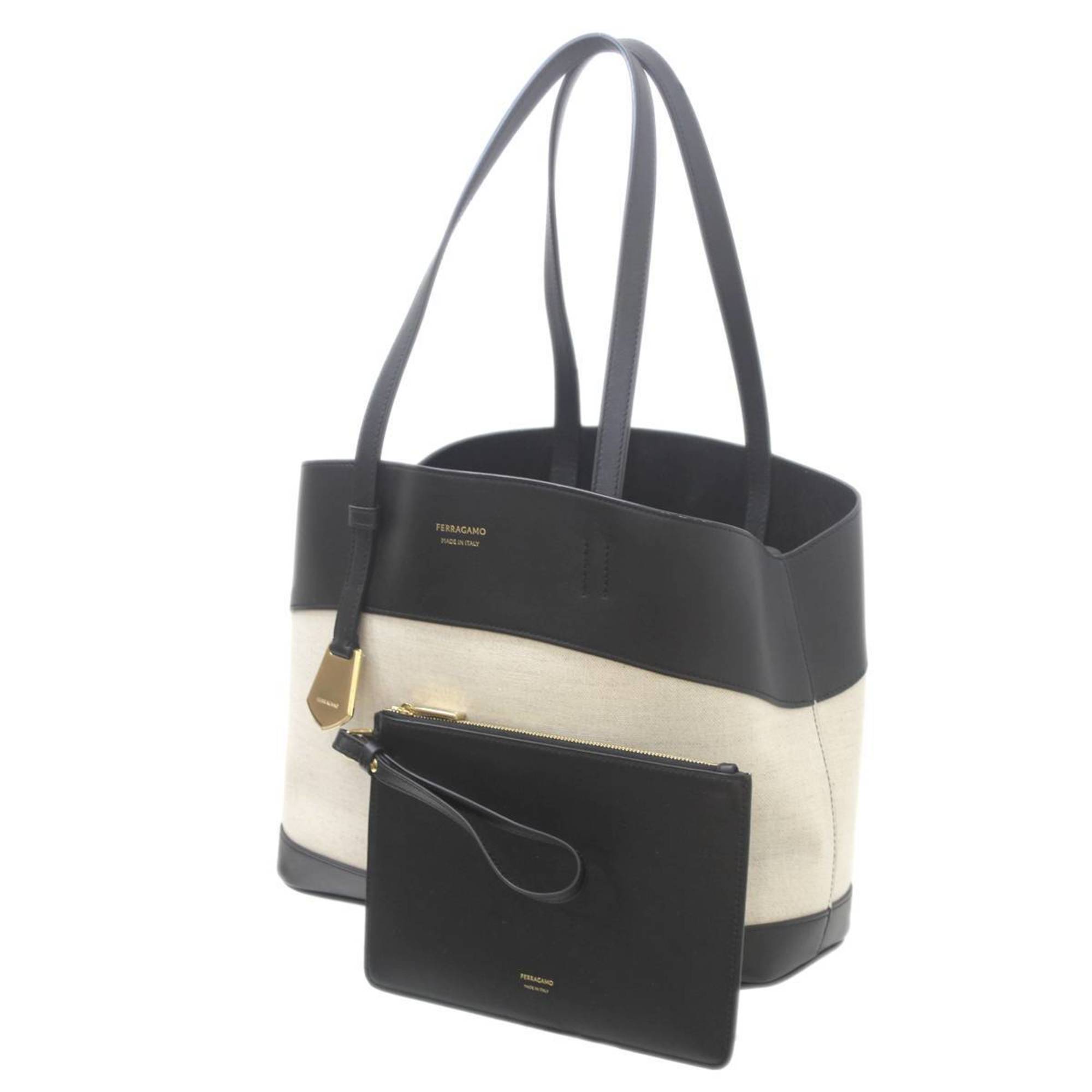 Salvatore Ferragamo Ferragamo Bicolor Tote Bag Entry Black x Beige Pouch