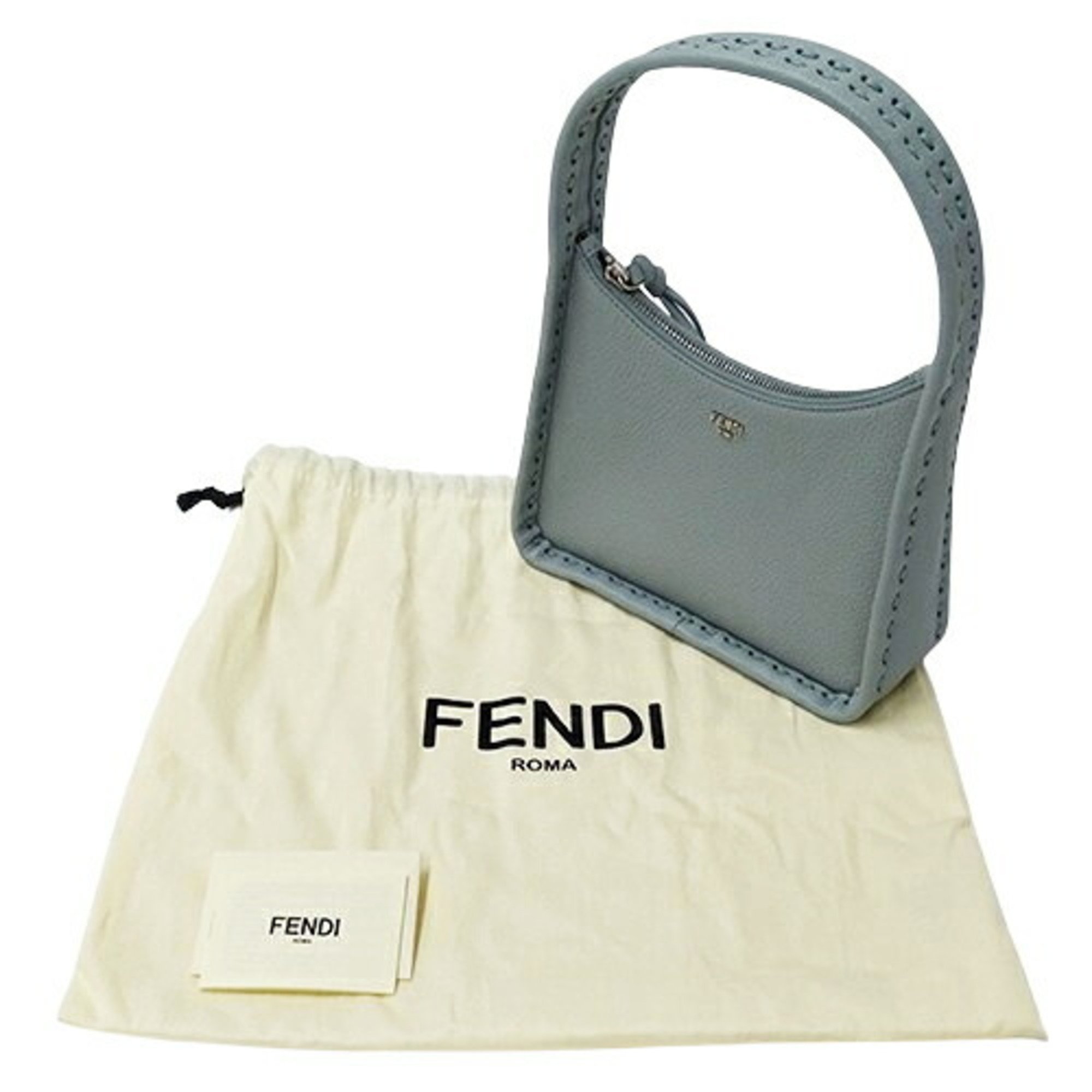 FENDI Women's Handbag Selleria Fendsens Calf Leather Light Blue 8BS094 Bag