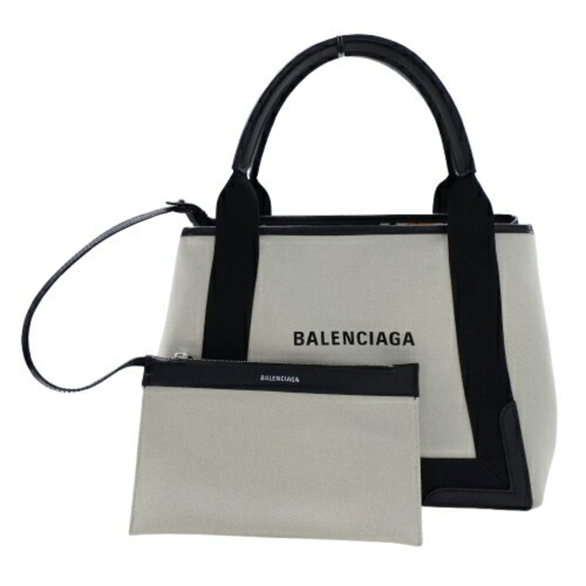 BALENCIAGA Women's Tote Bag Handbag Canvas Navy Cabas S Natural Black Multi Flower 339933