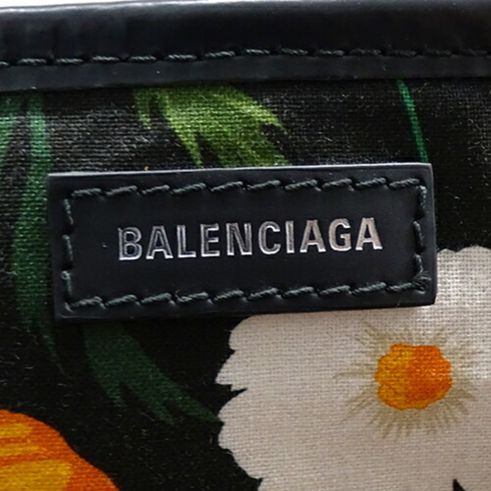 BALENCIAGA Women's Tote Bag Handbag Canvas Navy Cabas S Natural Black Multi Flower 339933