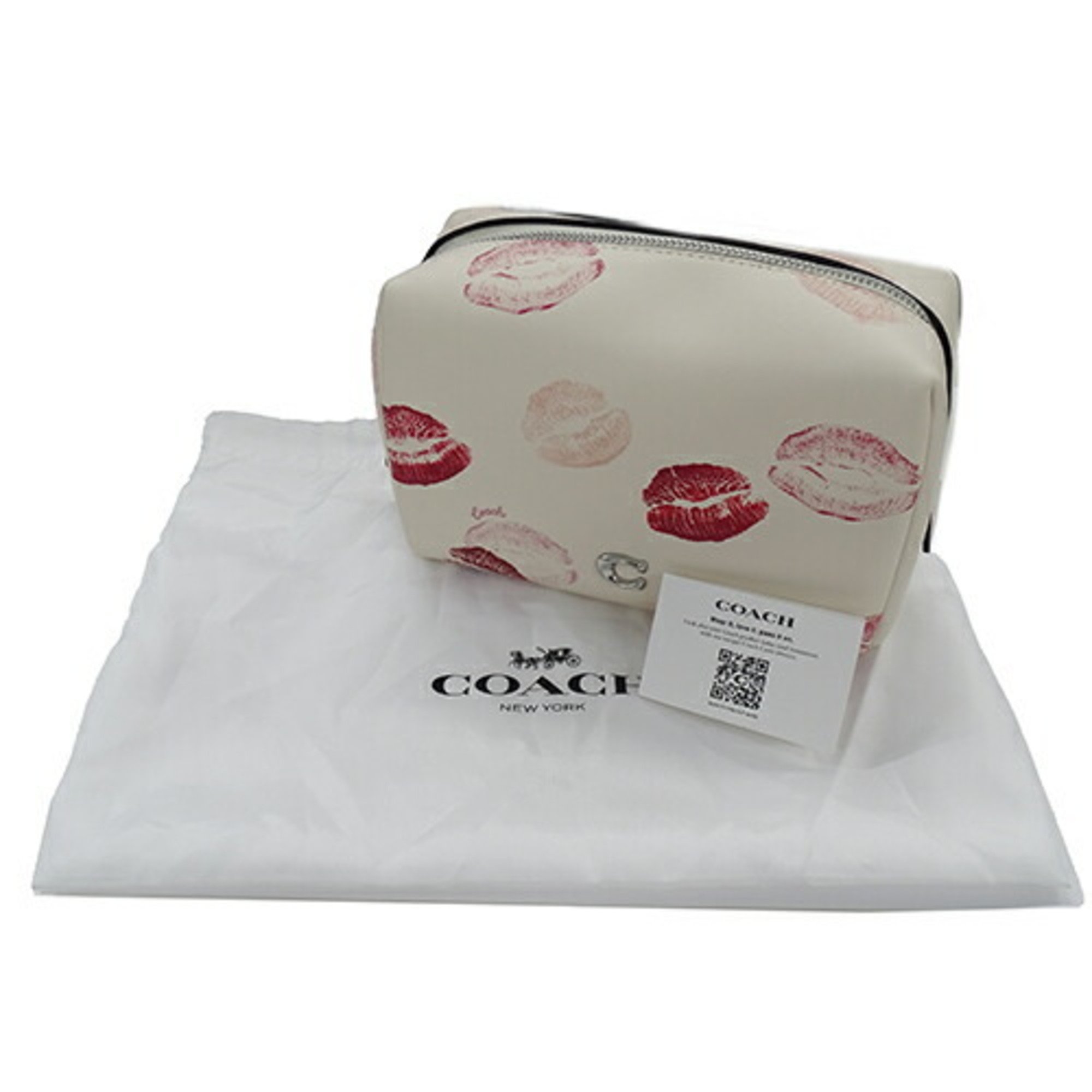 COACH Pouch for Women, Glove Tan Leather Essential Tick Pouch, Lip Print, 2024SS, Beige, Red, CT424