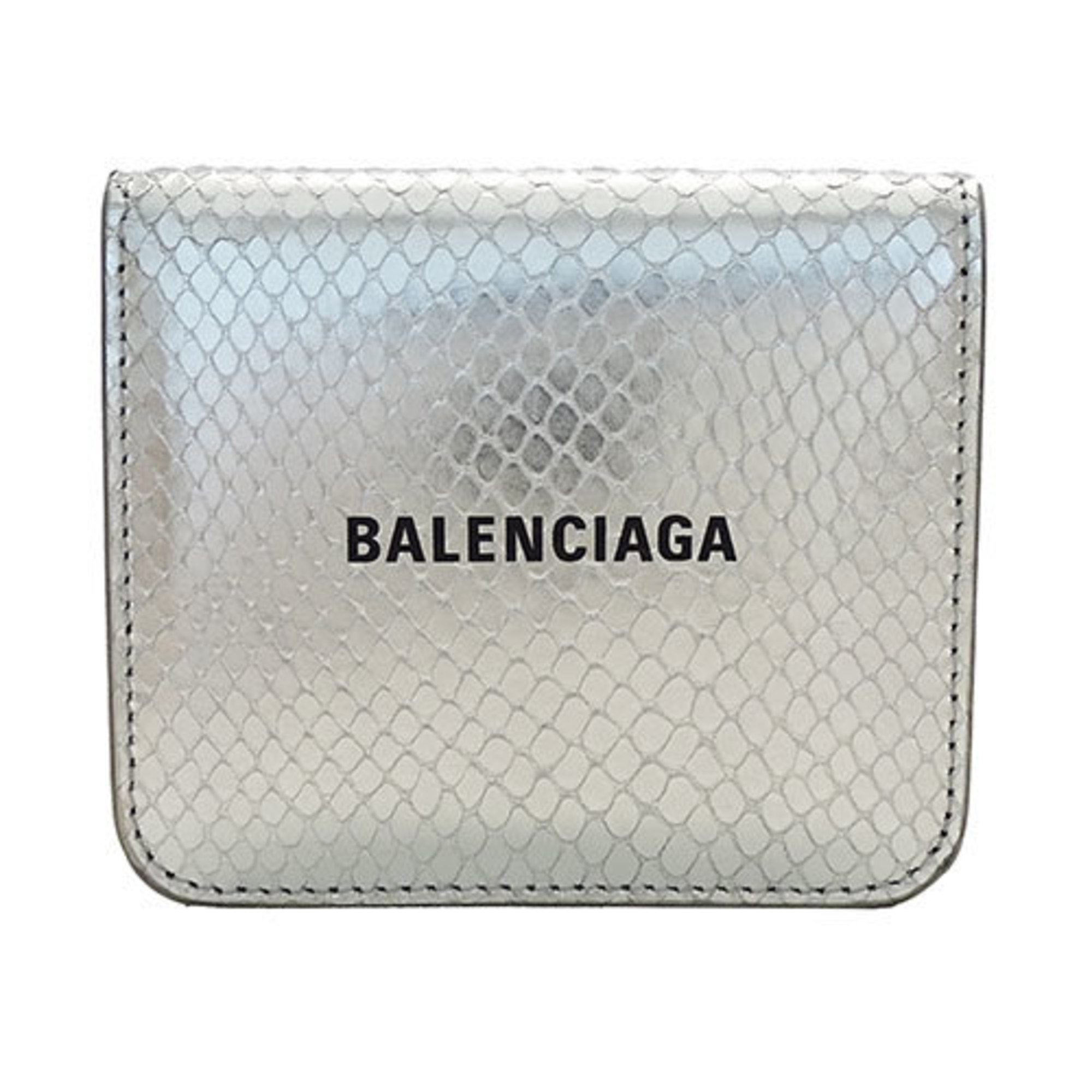 BALENCIAGA Wallet for Women and Men, Bi-fold Wallet, Leather, Silver, Compact, Flashy, Coin Pocket