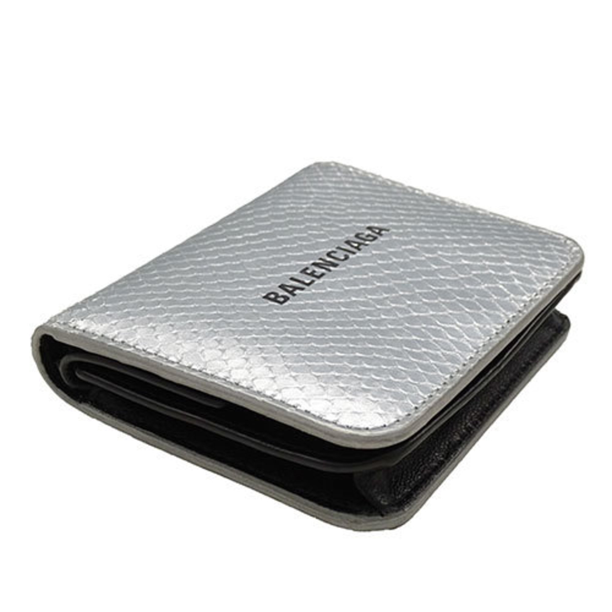 BALENCIAGA Wallet for Women and Men, Bi-fold Wallet, Leather, Silver, Compact, Flashy, Coin Pocket