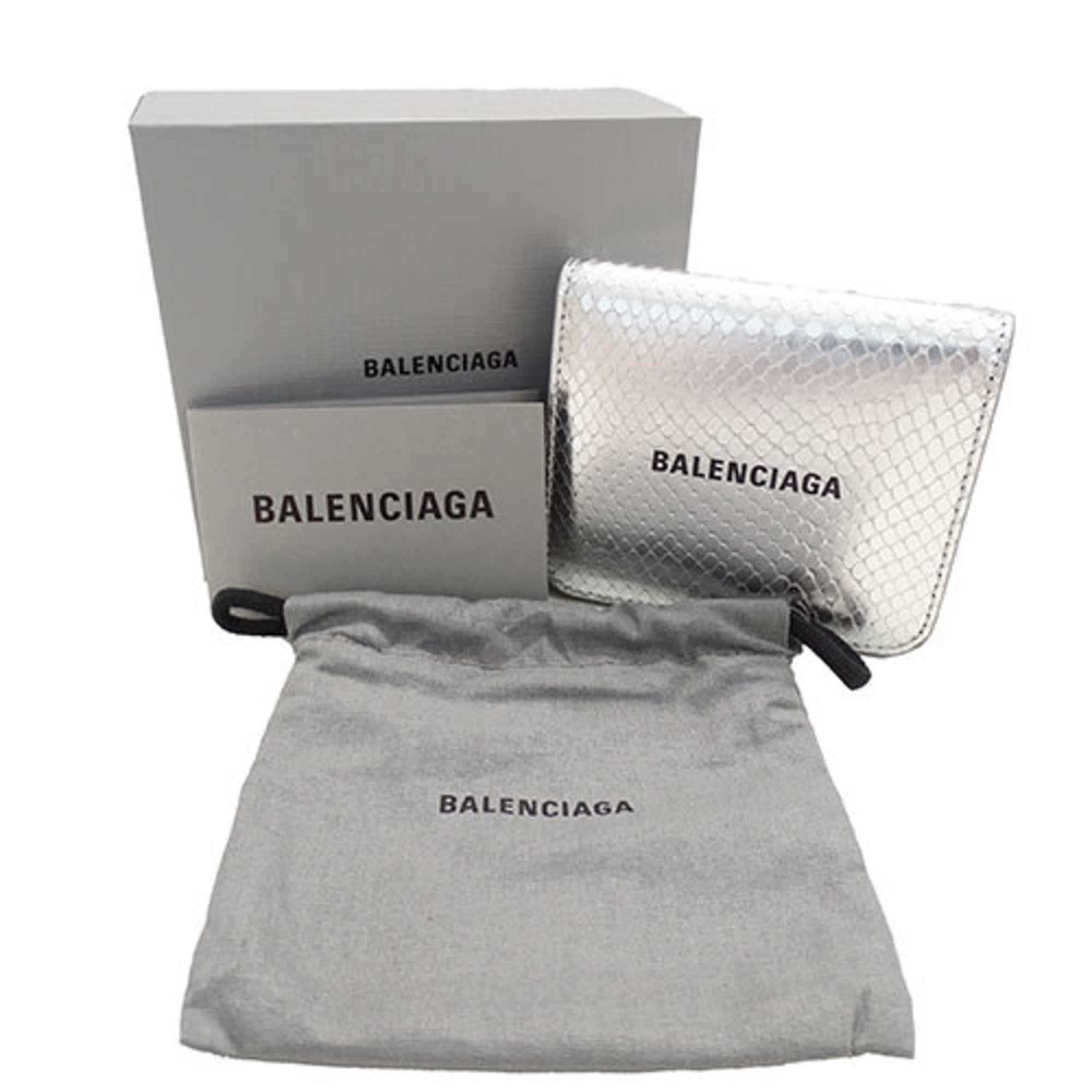 BALENCIAGA Wallet for Women and Men, Bi-fold Wallet, Leather, Silver, Compact, Flashy, Coin Pocket