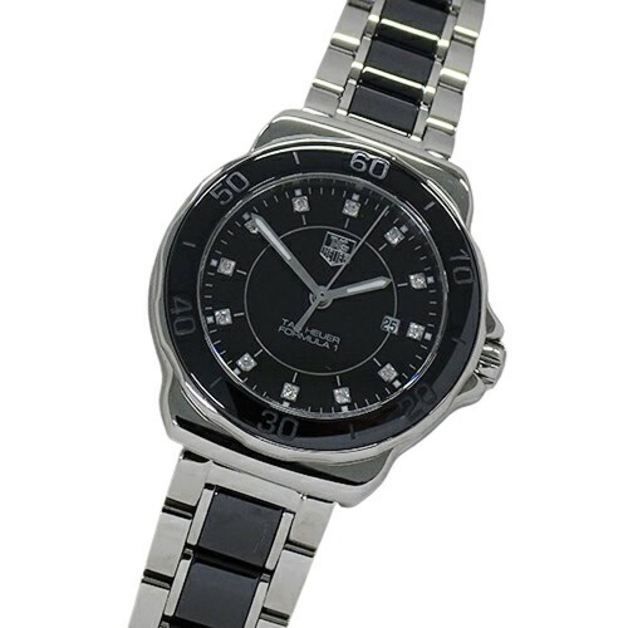 TAG Heuer Formula 1 WAH1314 BA0867 Ladies Watch 12P Diamond Date Quartz Stainless Steel SS Ceramic Black Polished