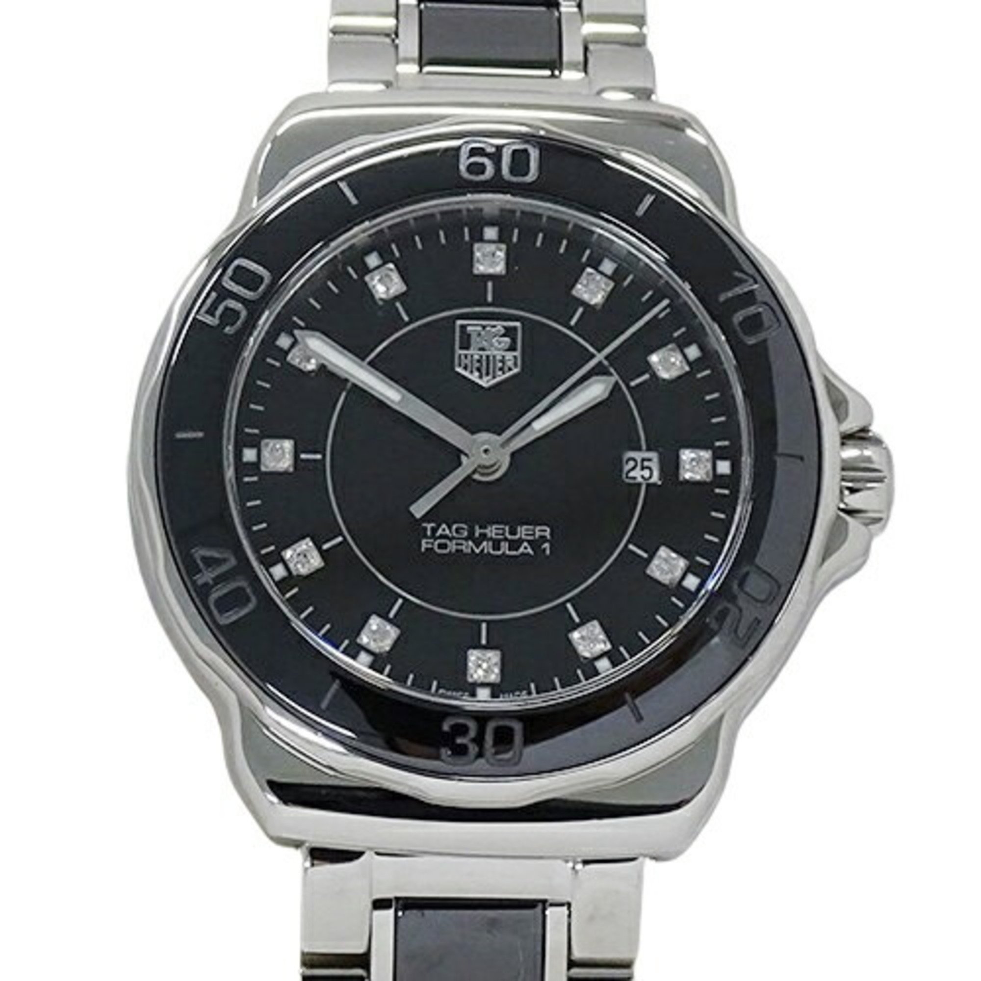 TAG Heuer Formula 1 WAH1314 BA0867 Ladies Watch 12P Diamond Date Quartz Stainless Steel SS Ceramic Black Polished